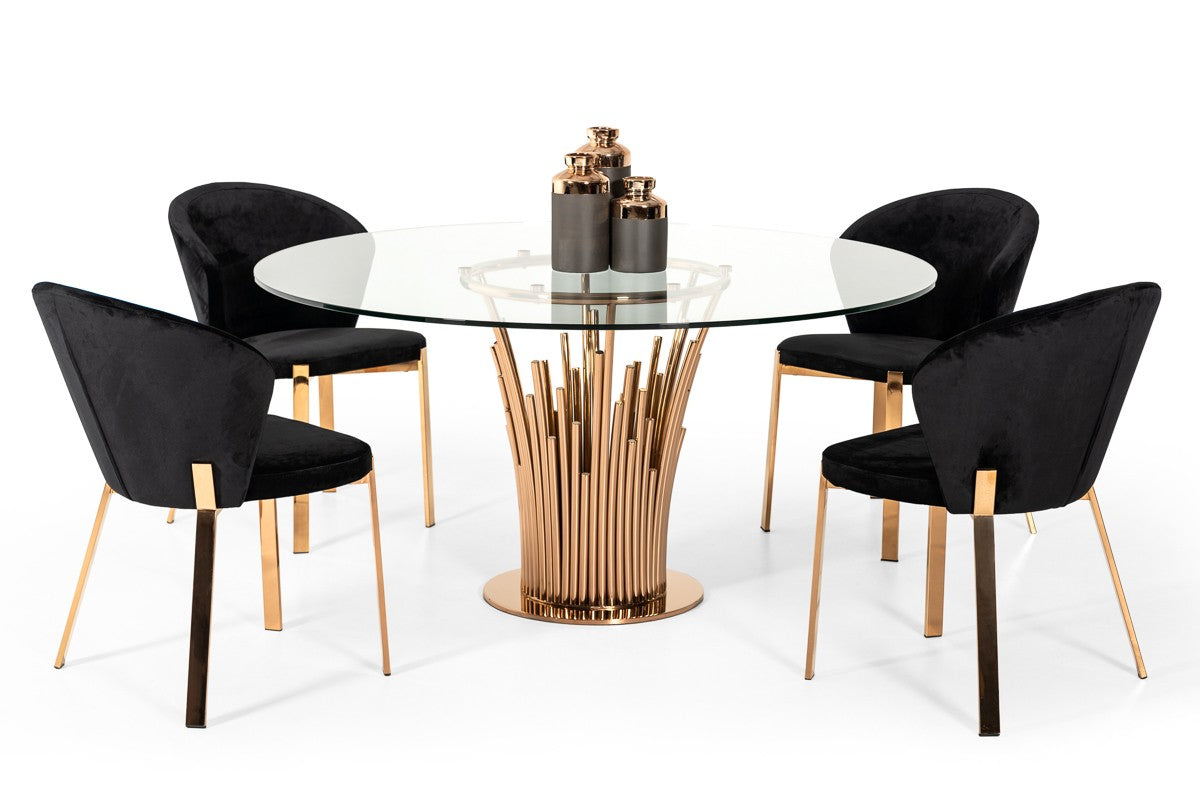 Paxton Modern Round Glass and Rosegold Dining Table