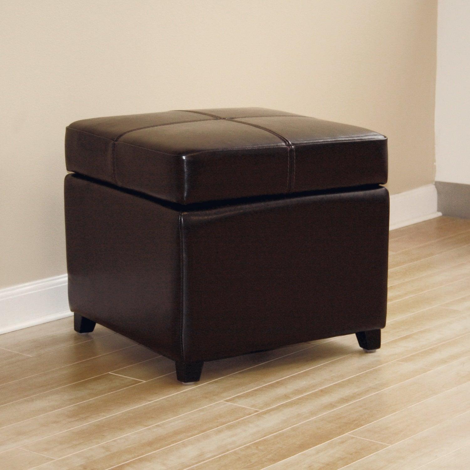 Leather Storage Cube Ottoman
