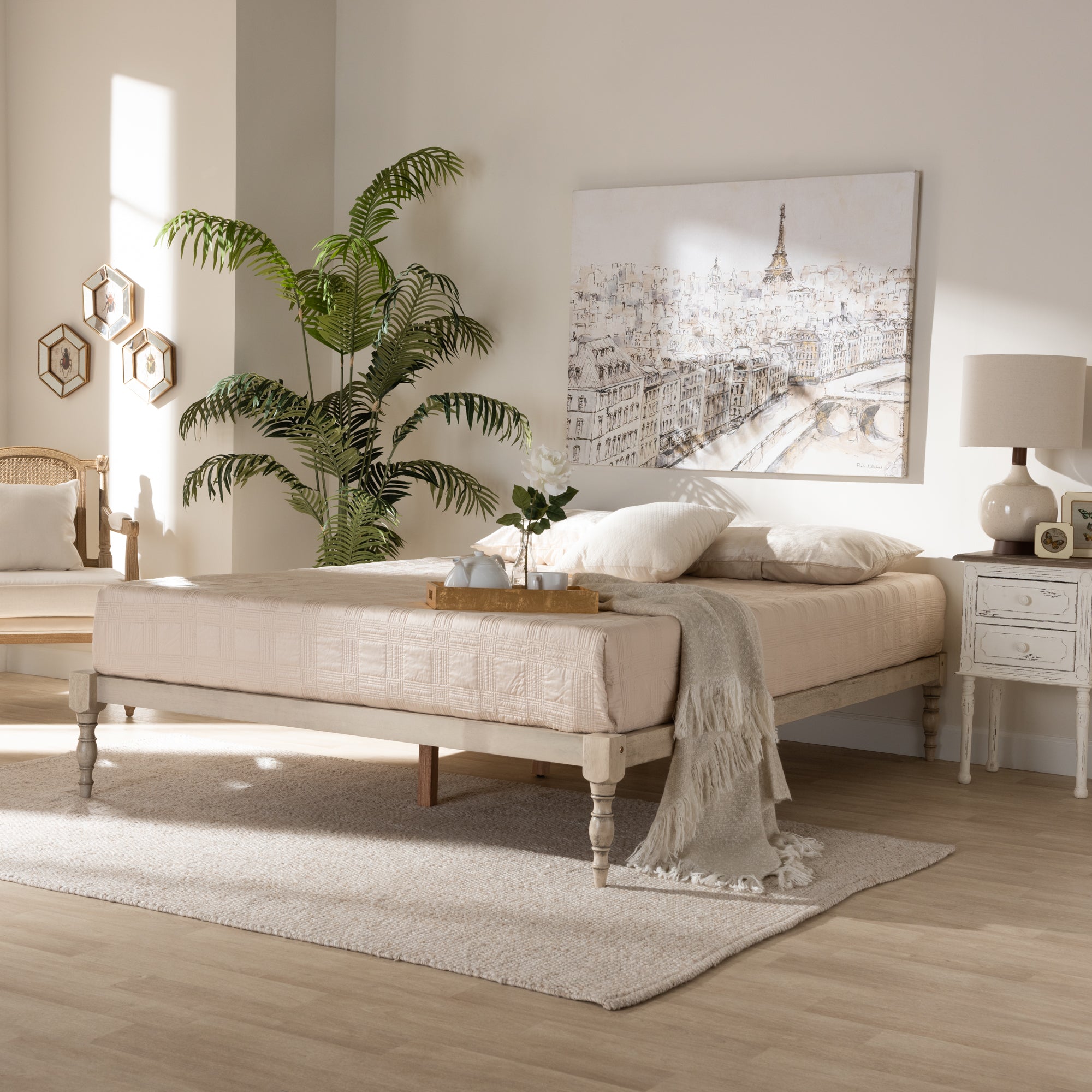 Iseline Modern and Contemporary Antique Finished Wood Platform Bed