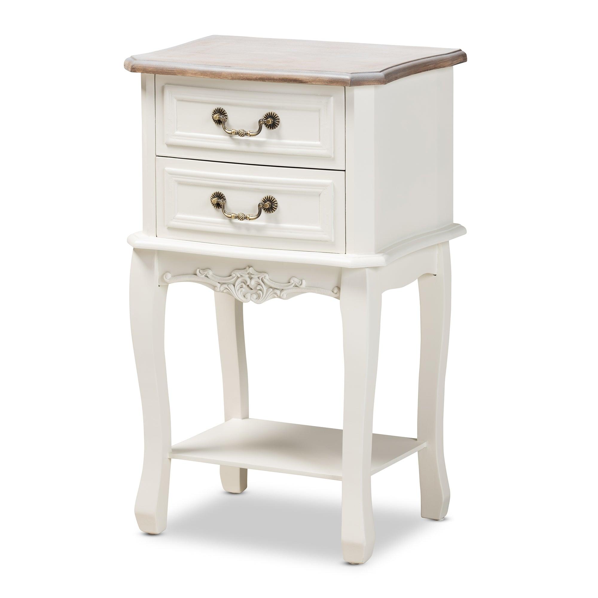Amalie Antique French Country Cottage Two-Tone and Finished 2-Drawer Wood End Table
