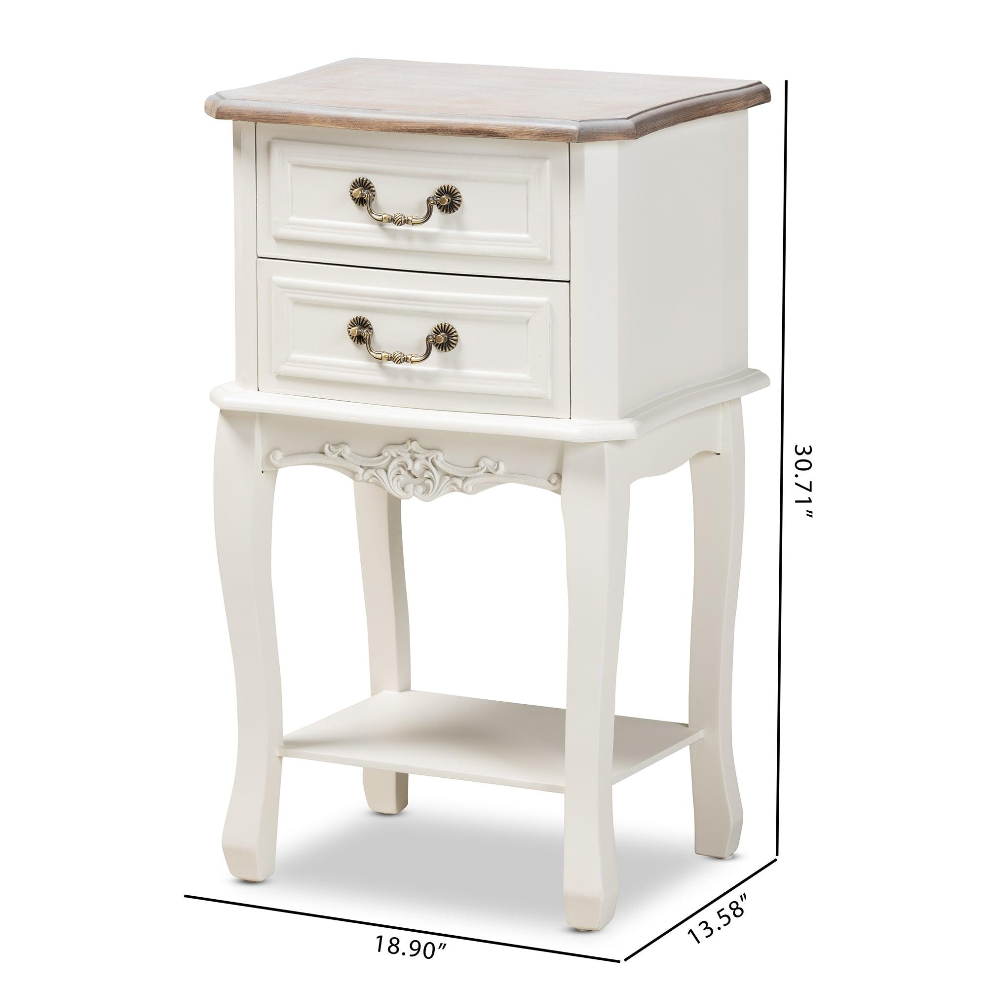 Amalie Antique French Country Cottage Two-Tone and Finished 2-Drawer Wood End Table