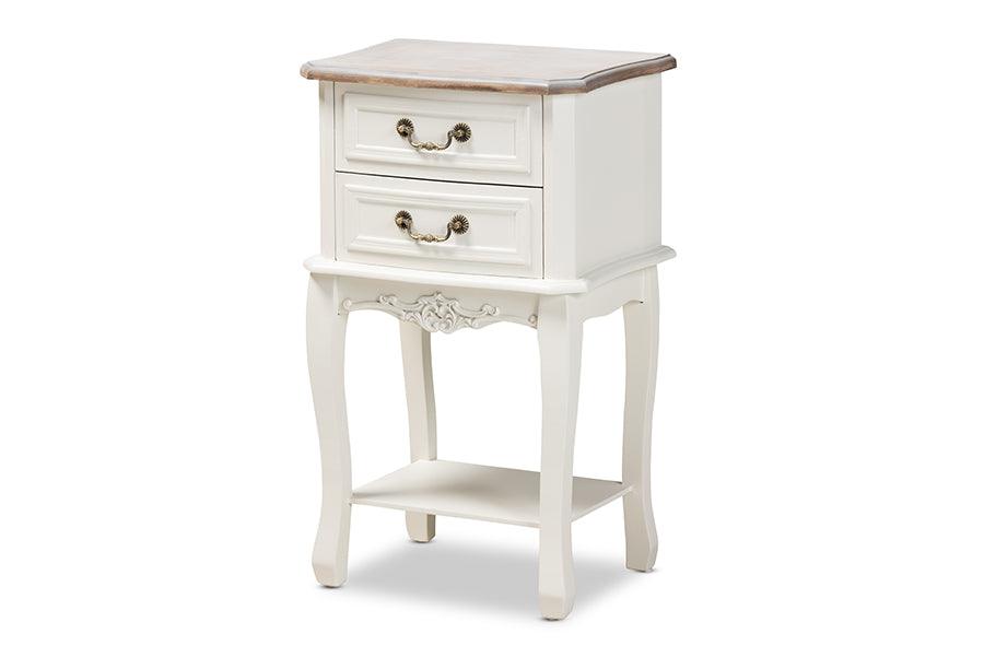 Amalie Antique French Country Cottage Two-Tone and Finished 2-Drawer Wood End Table
