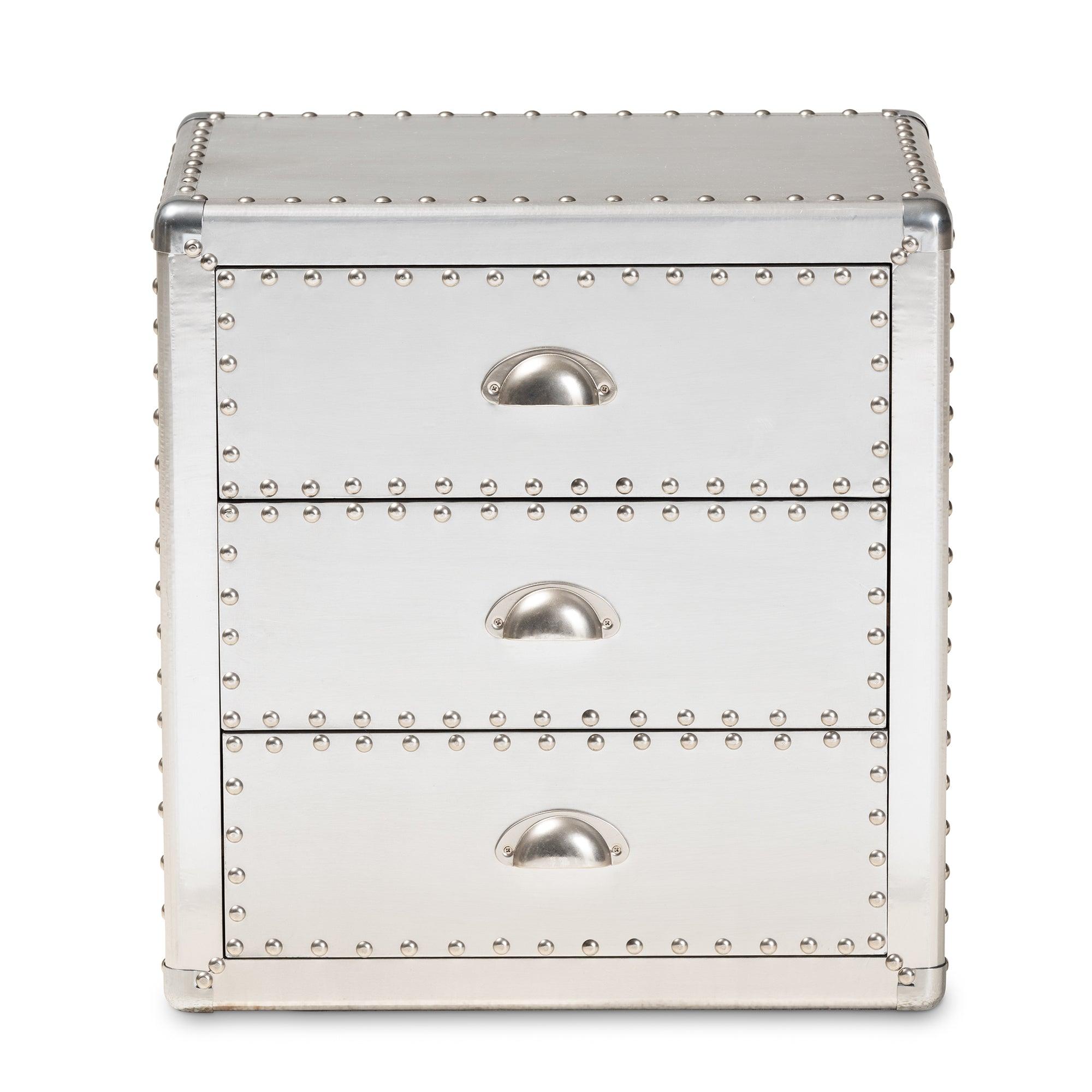 Armel French Industrial Metal 3-Drawer End Table