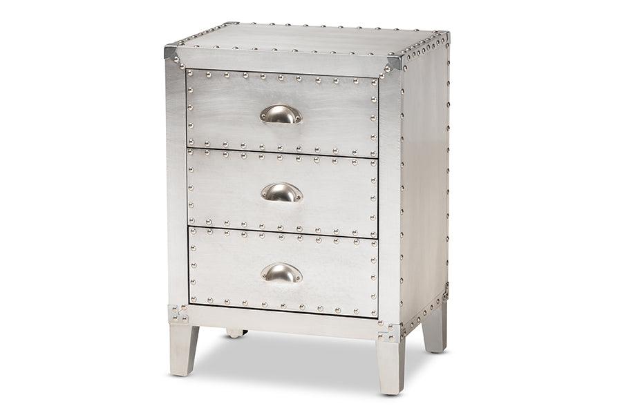 Claude French Industrial Metal 3-Drawer End Table