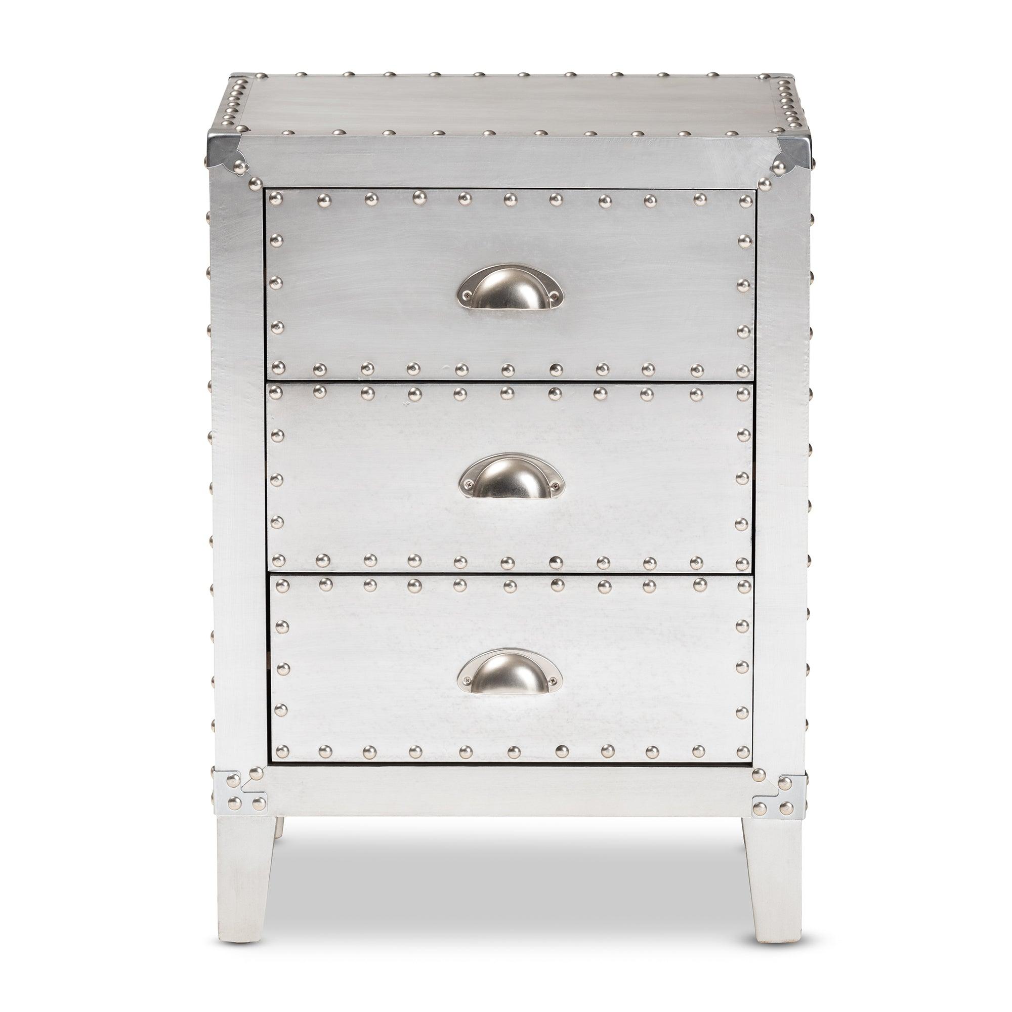 Claude French Industrial Metal 3-Drawer End Table