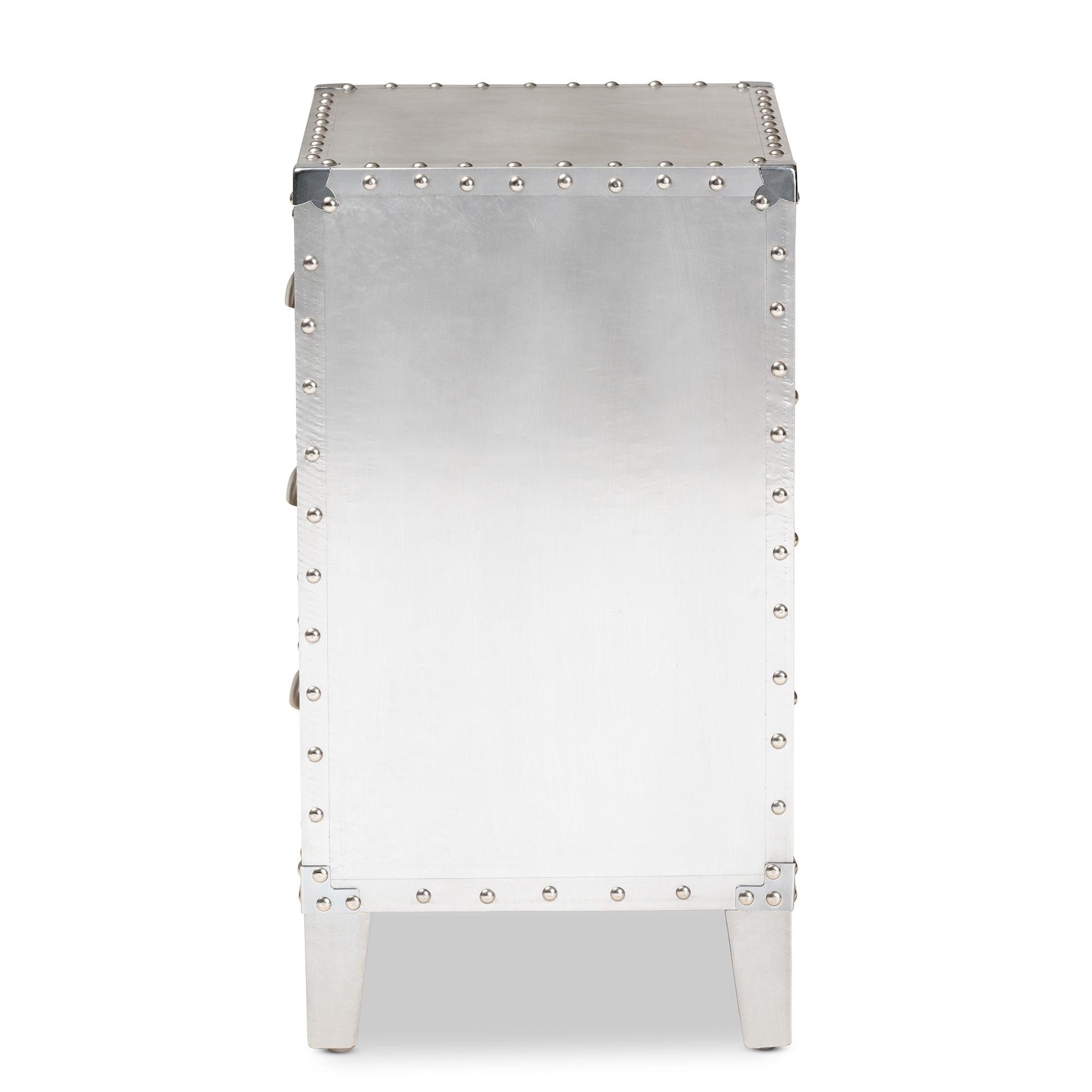 Claude French Industrial Metal 3-Drawer End Table