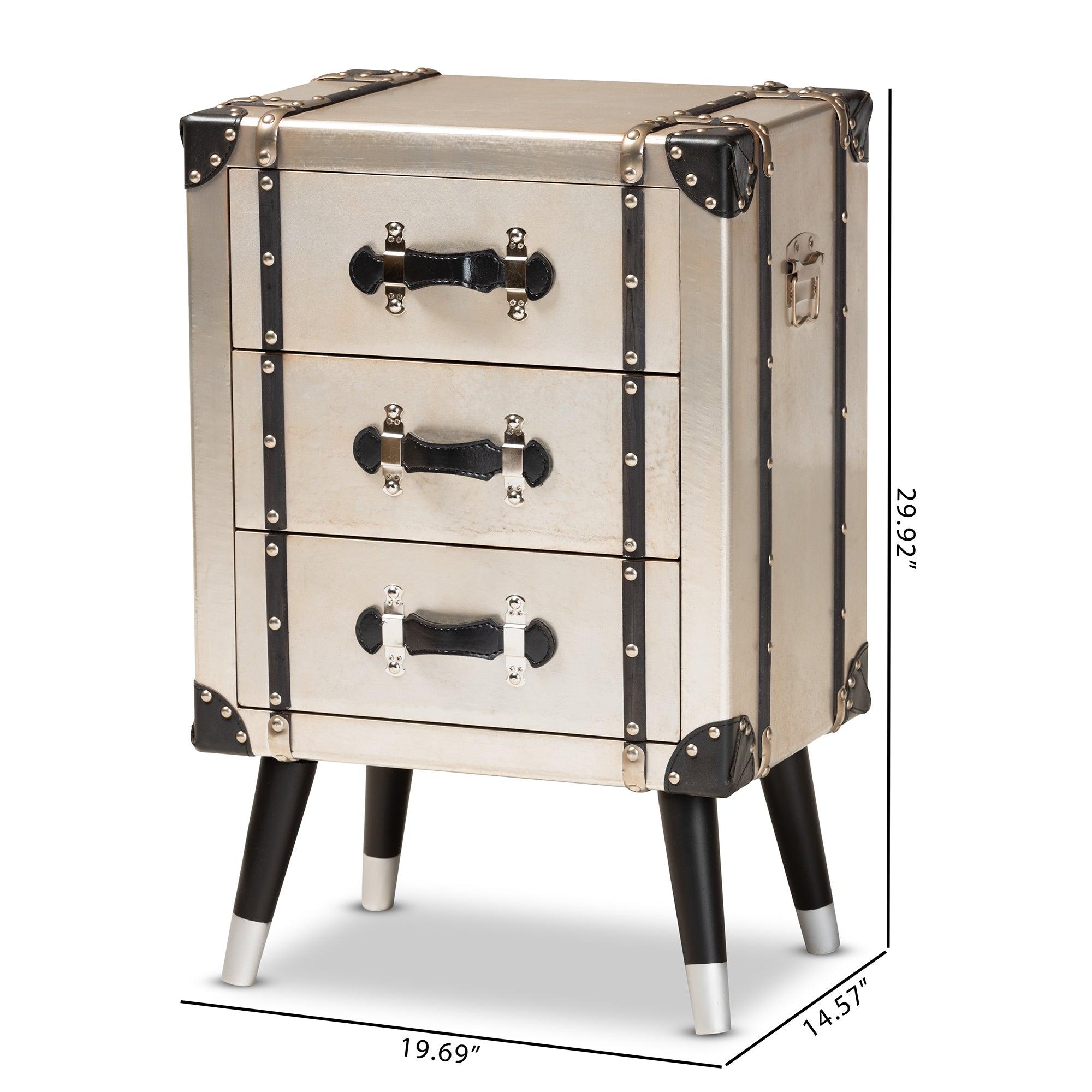 Dilan Vintage Industrial Antique Finished Metal Trunk Inspired 3-Drawer End Table