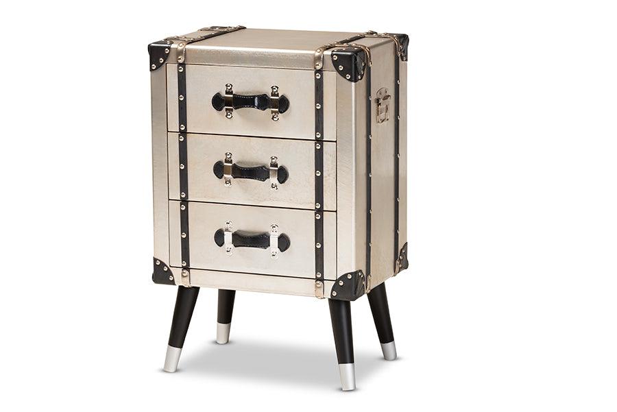 Dilan Vintage Industrial Antique Finished Metal Trunk Inspired 3-Drawer End Table