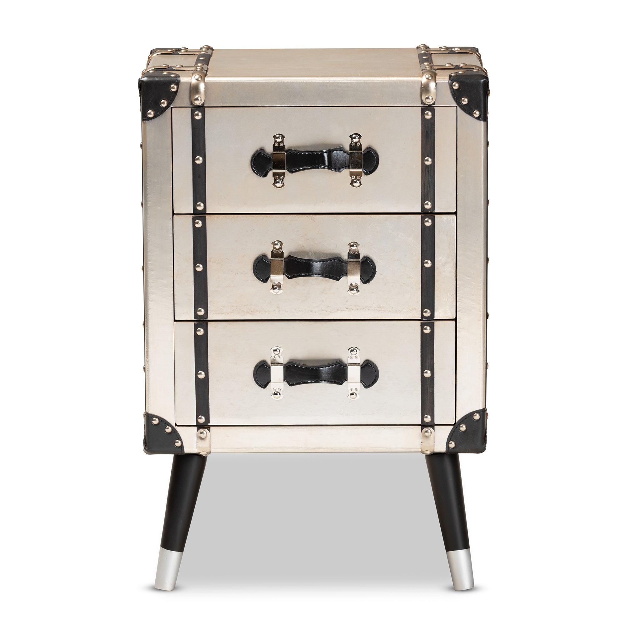 Dilan Vintage Industrial Antique Finished Metal Trunk Inspired 3-Drawer End Table