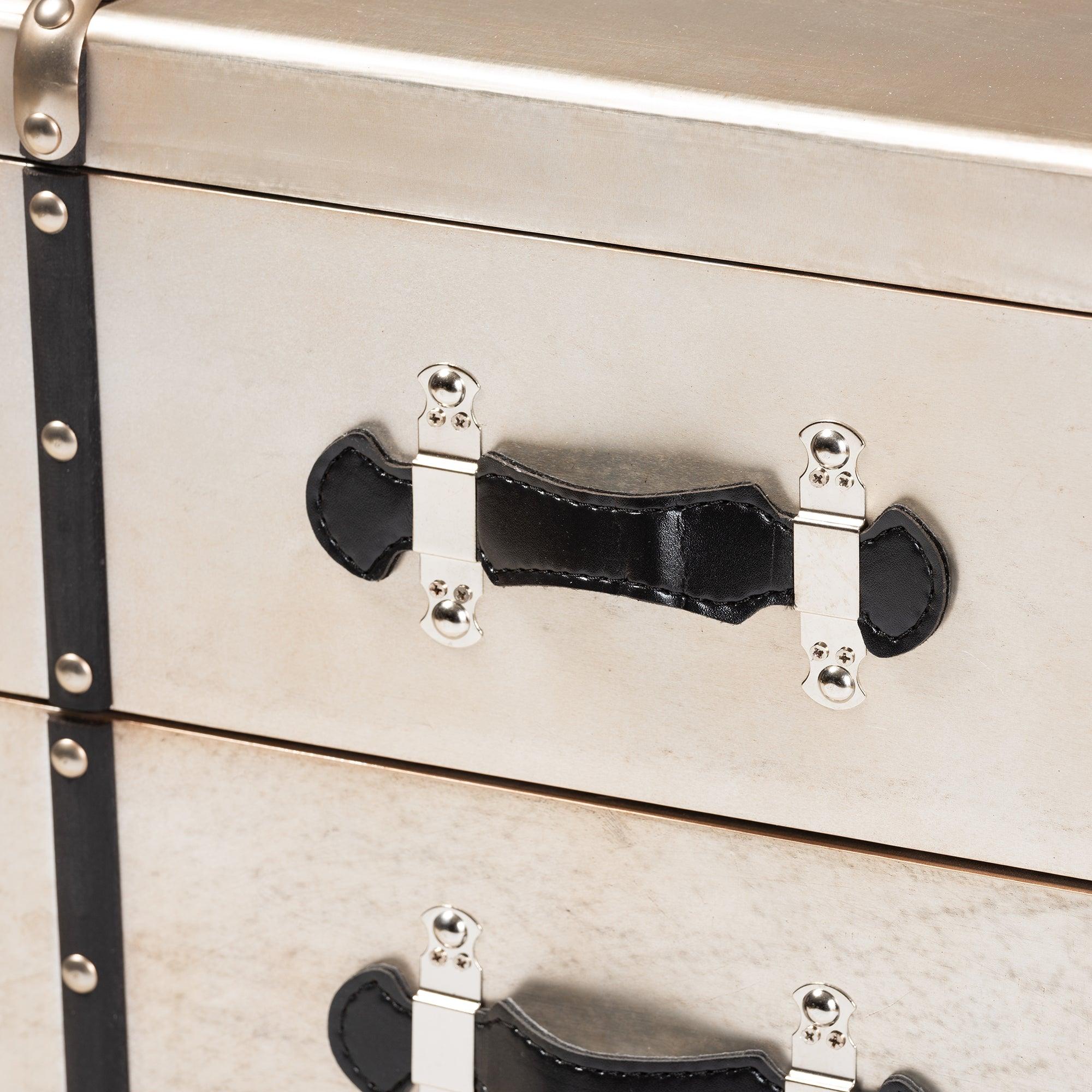 Dilan Vintage Industrial Antique Finished Metal Trunk Inspired 3-Drawer End Table
