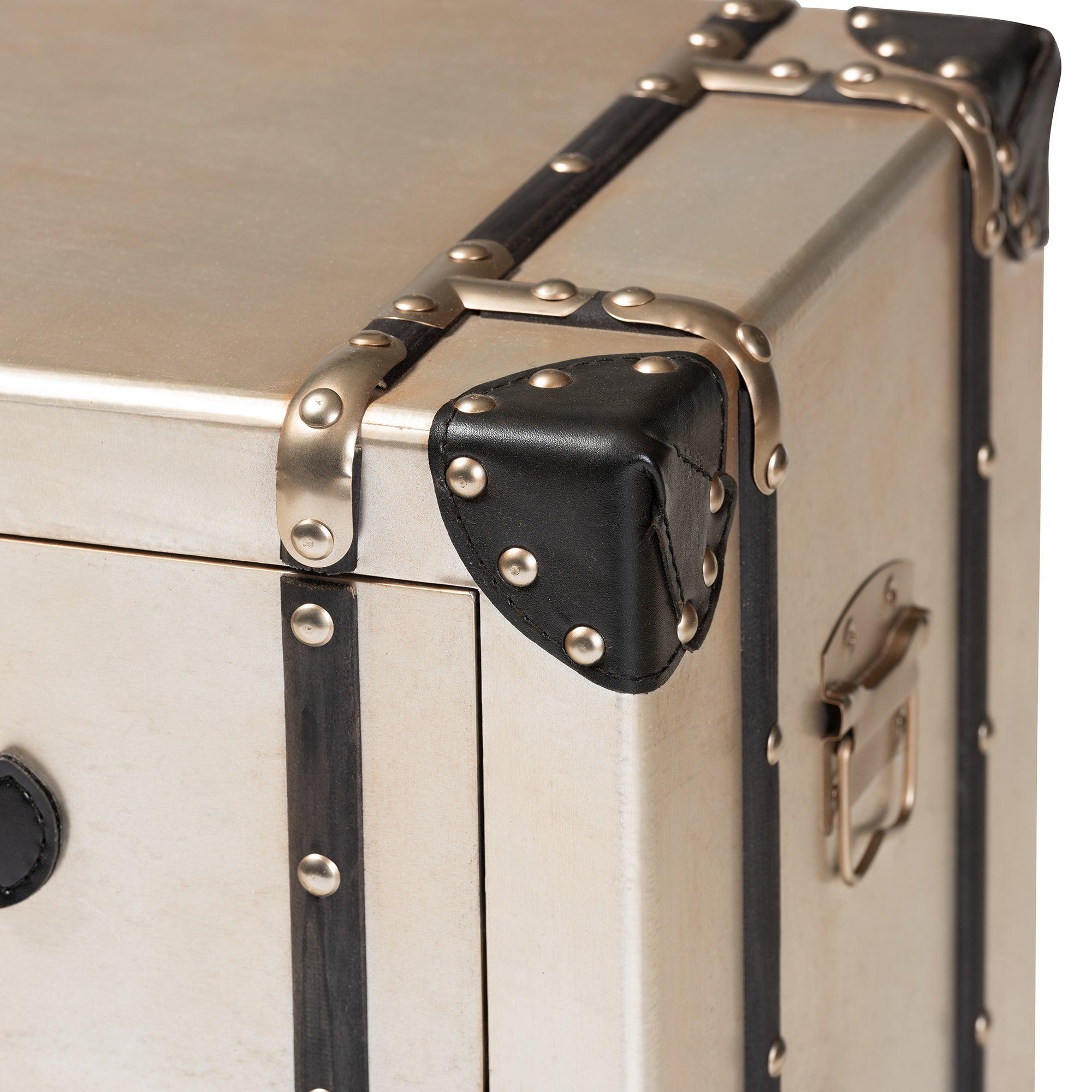 Dilan Vintage Industrial Antique Finished Metal Trunk Inspired 3-Drawer End Table