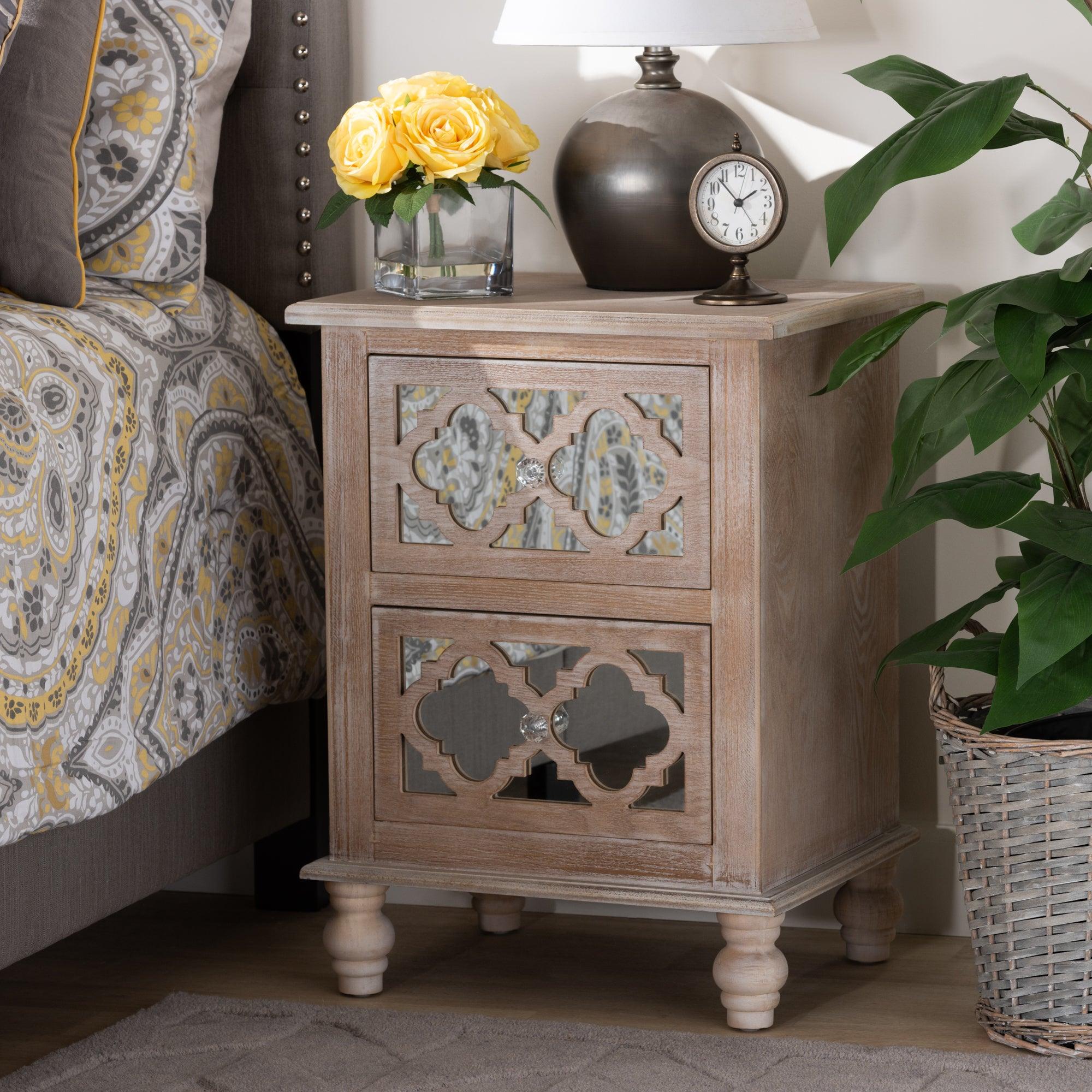 Celia Transitional Rustic French Country -Washed Wood and Mirror
