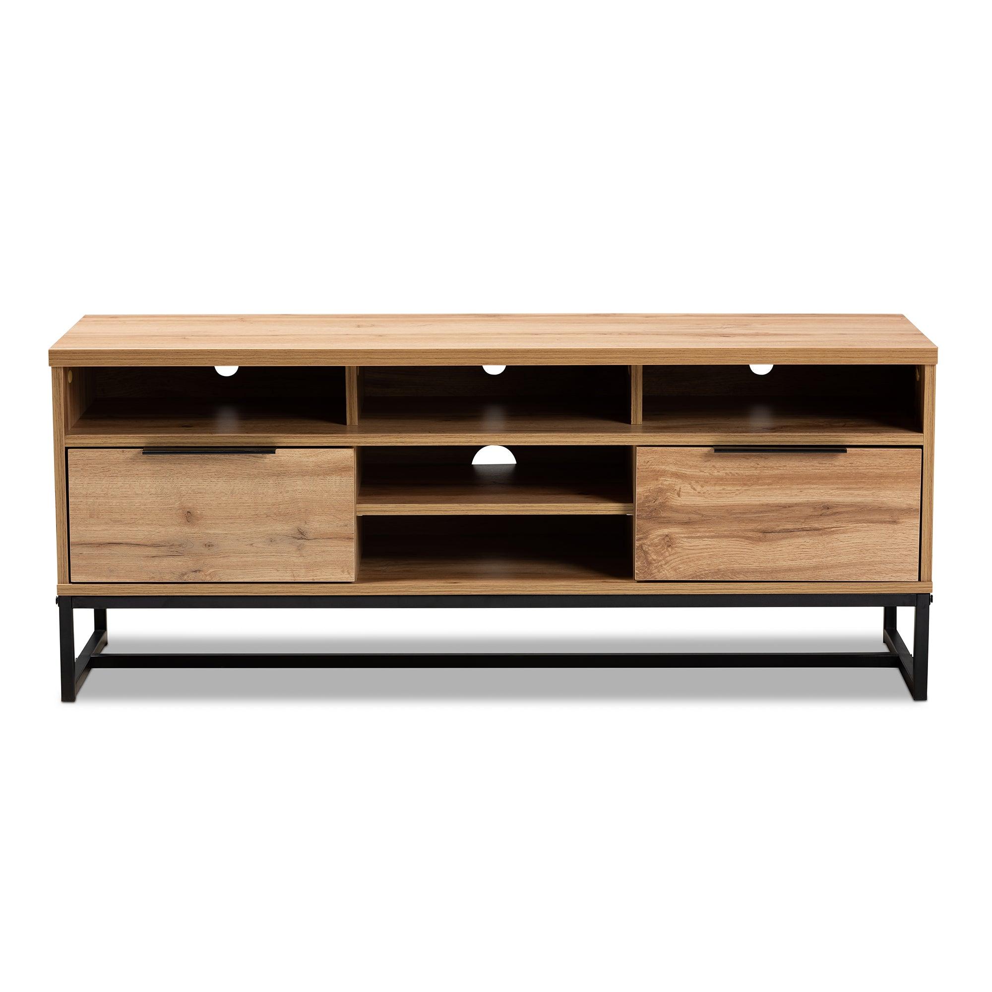 Reid Modern and Contemporary Industrial Finished Wood and Metal 2-Drawer TV Stand