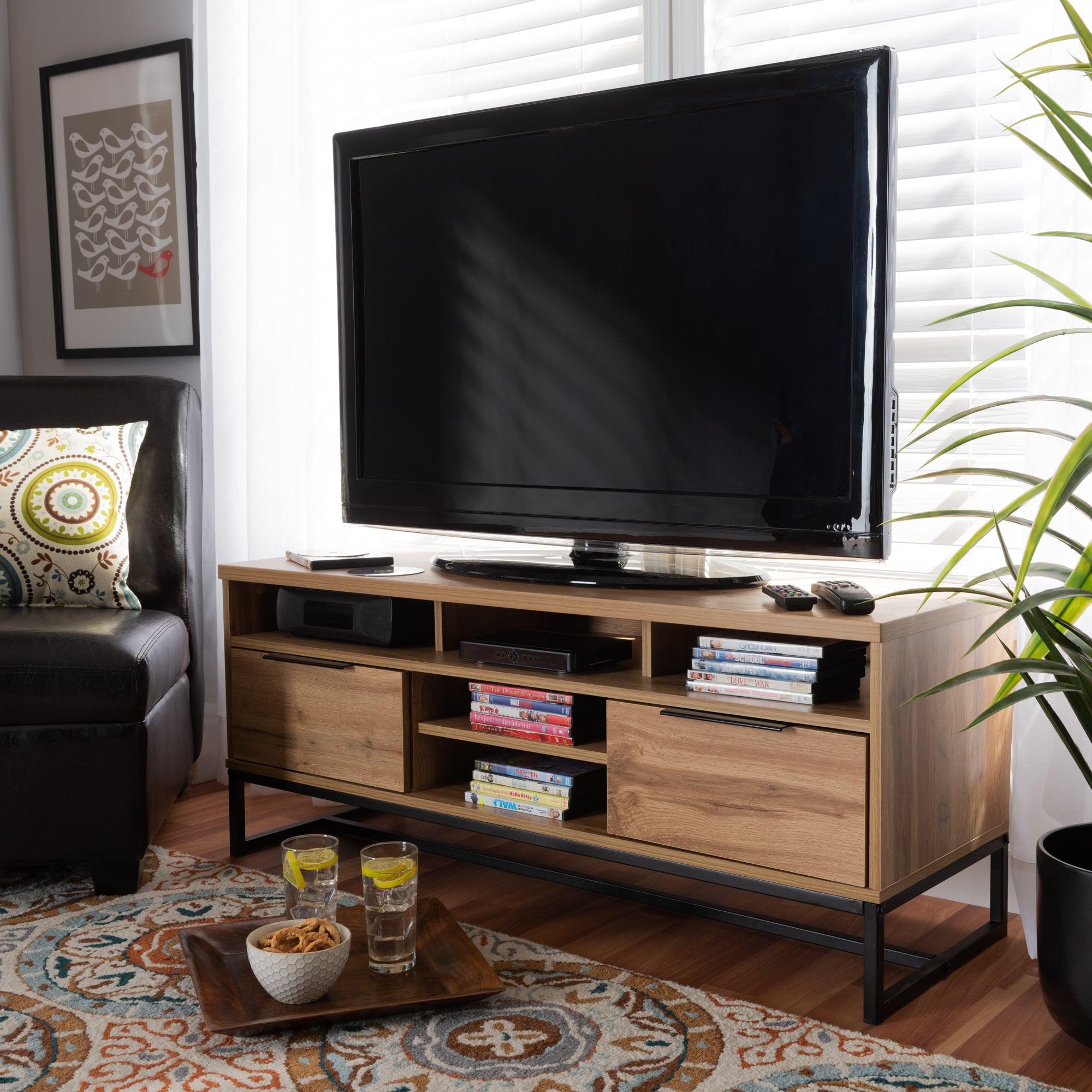 Reid Modern and Contemporary Industrial Finished Wood and Metal 2-Drawer TV Stand