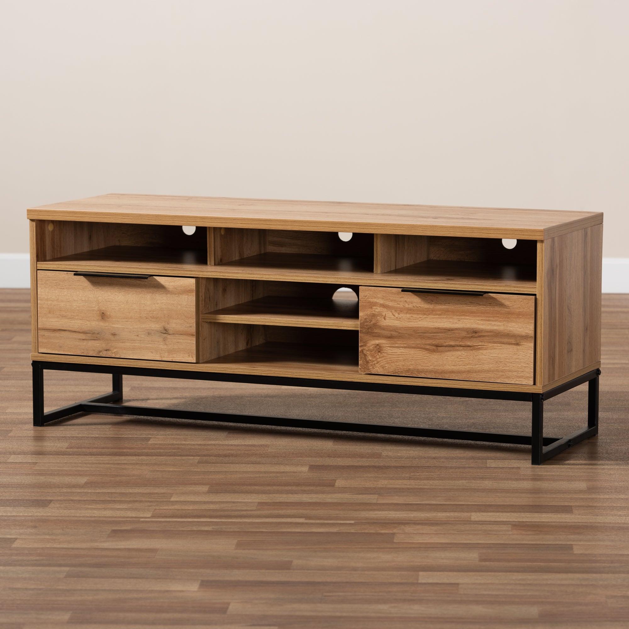 Reid Modern and Contemporary Industrial Finished Wood and Metal 2-Drawer TV Stand