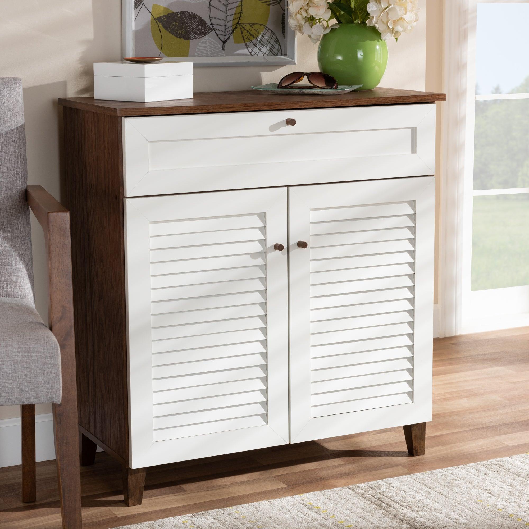 Coolidge Modern and Contemporary and Finished 4-Shelf Wood Shoe Storage Cabinet