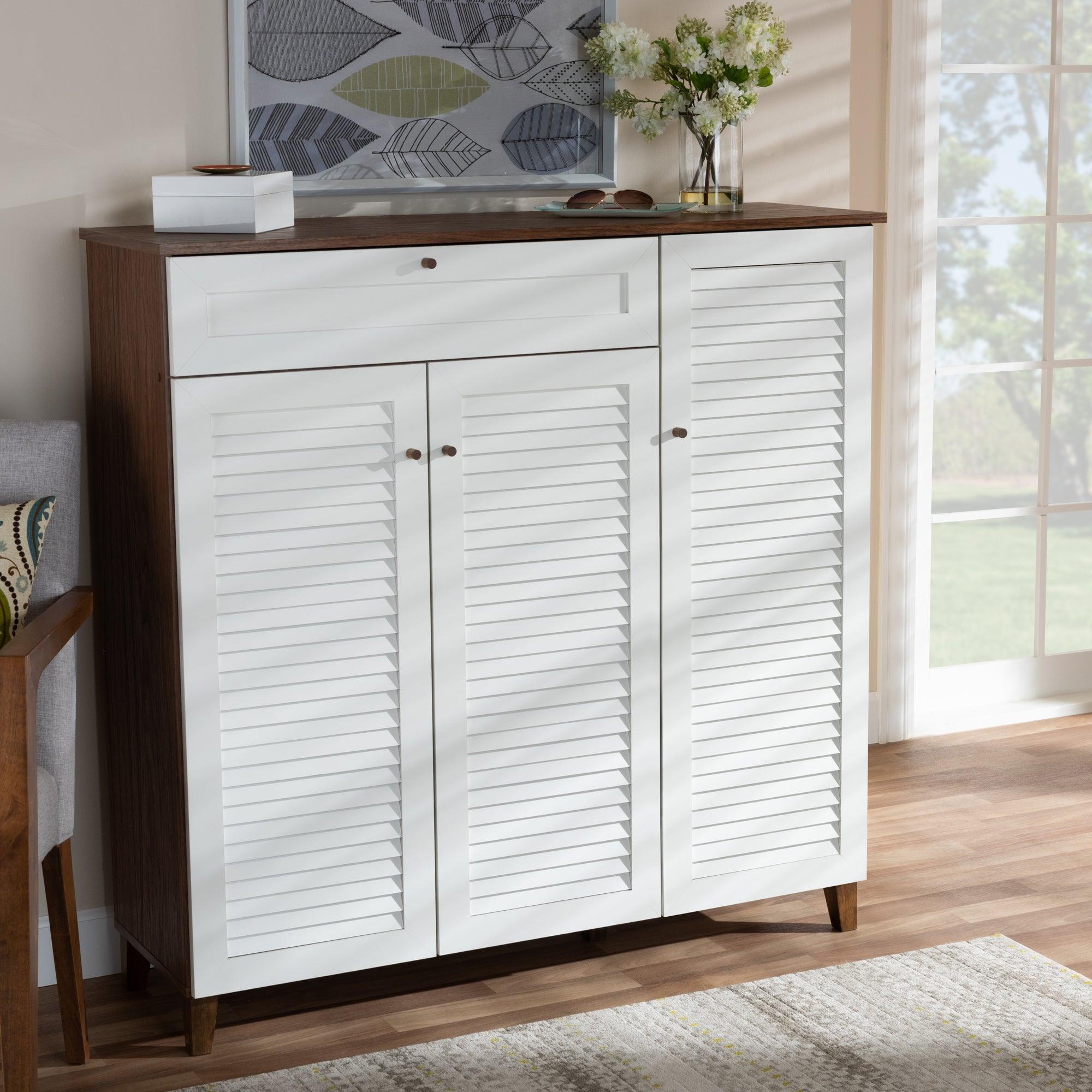 Coolidge Modern and Contemporary Finished 11-Shelf Wood Shoe Storage Cabinet