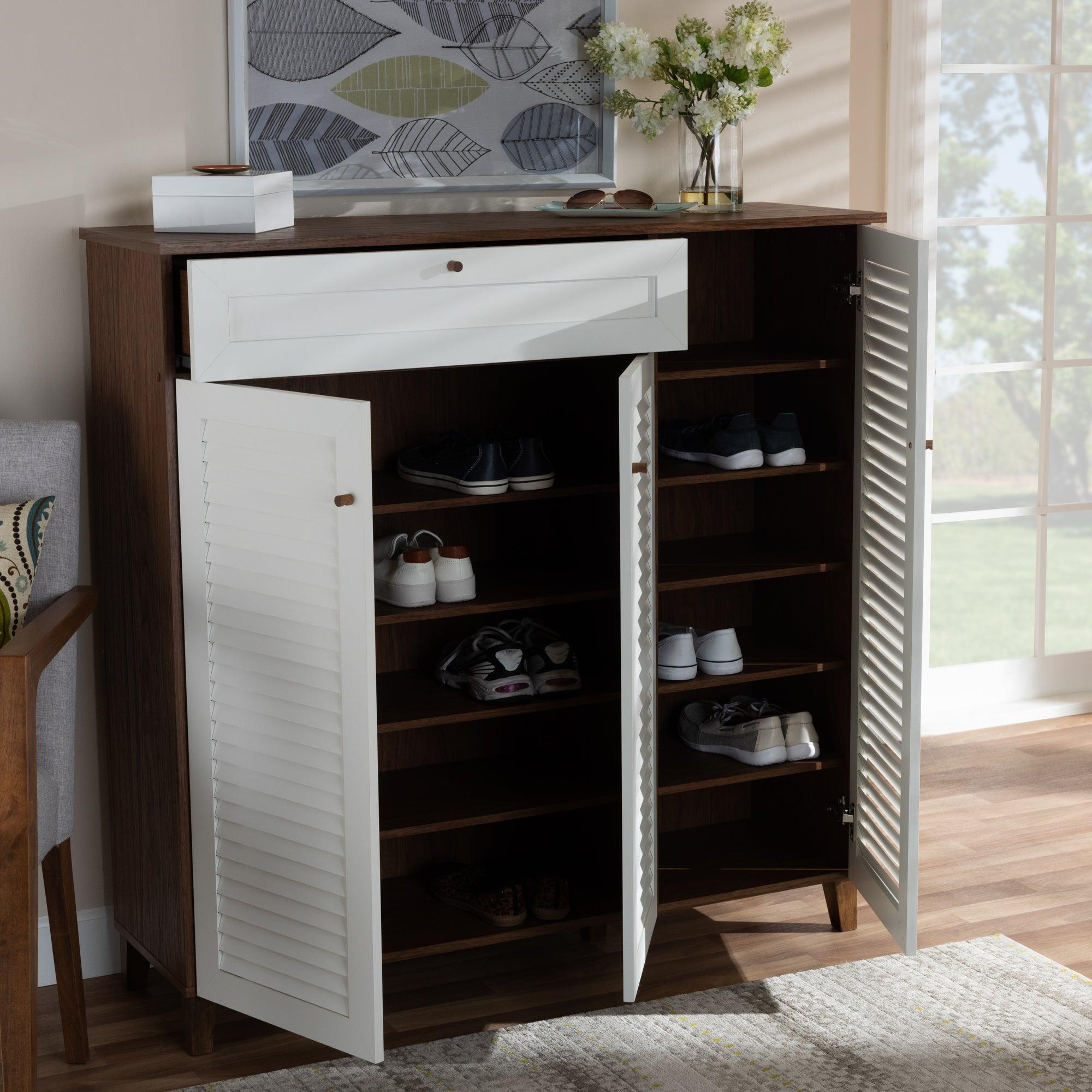 Coolidge Modern and Contemporary Finished 11-Shelf Wood Shoe Storage Cabinet