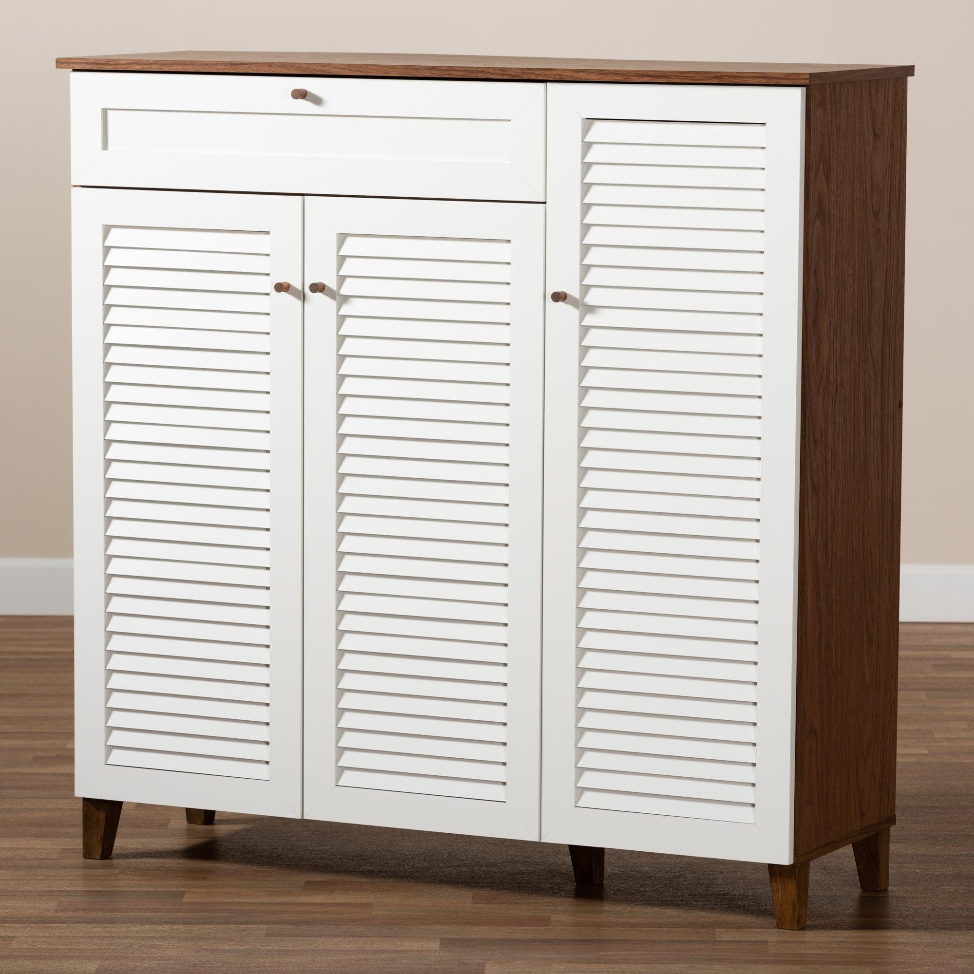 Coolidge Modern and Contemporary Finished 11-Shelf Wood Shoe Storage Cabinet