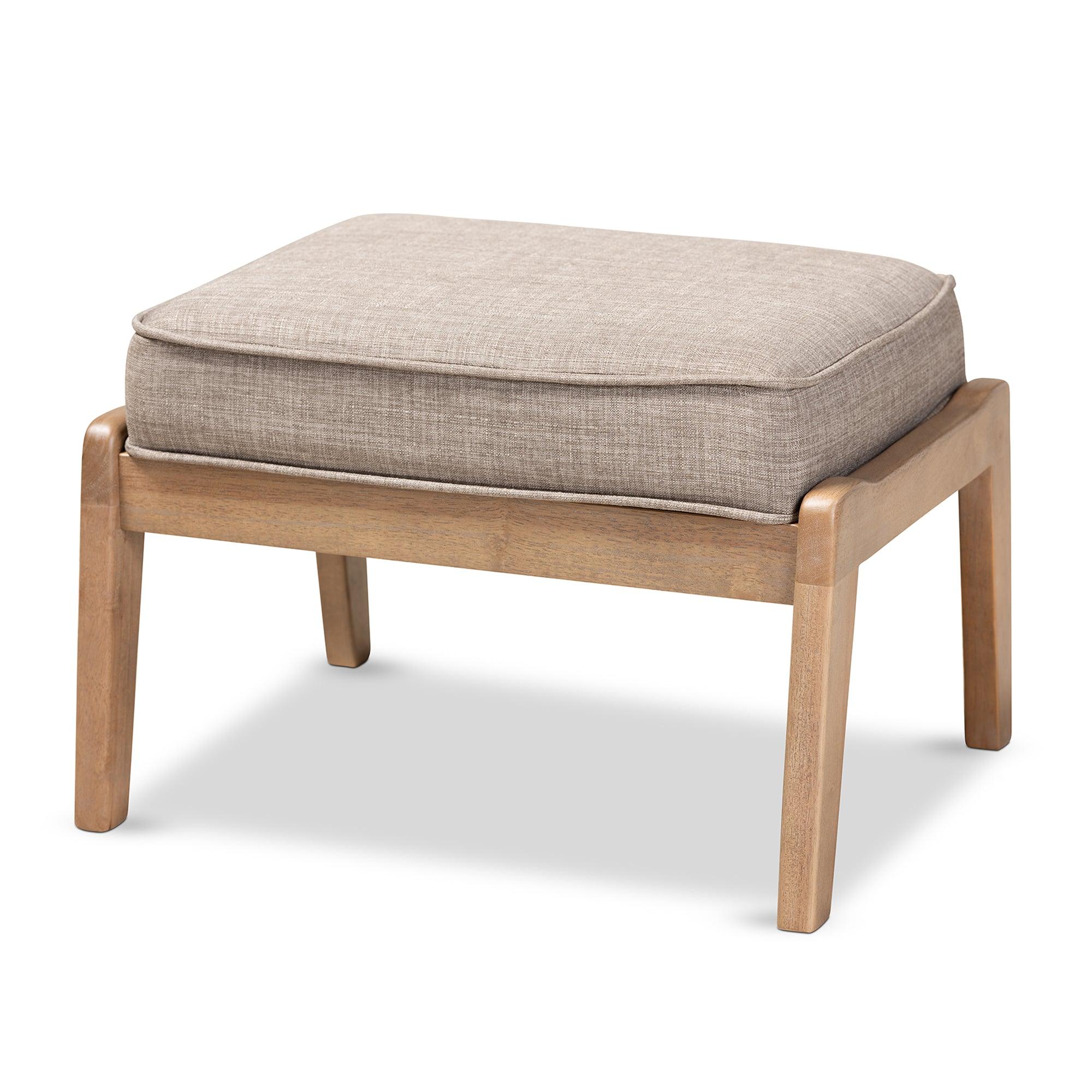 Sigrid Mid-Century Modern Light Fabric Upholstered Antique Finished Wood Ottoman