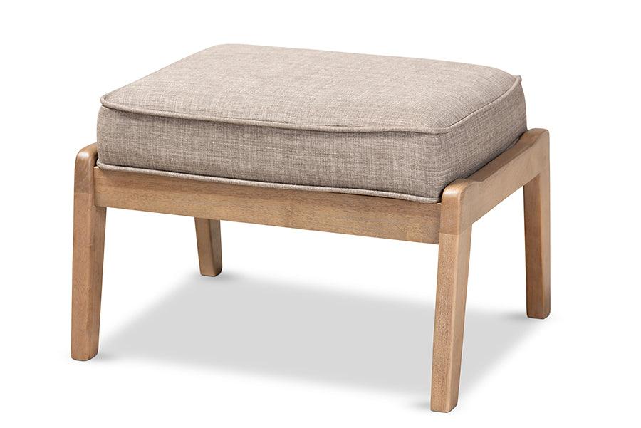 Sigrid Mid-Century Modern Light Fabric Upholstered Antique Finished Wood Ottoman