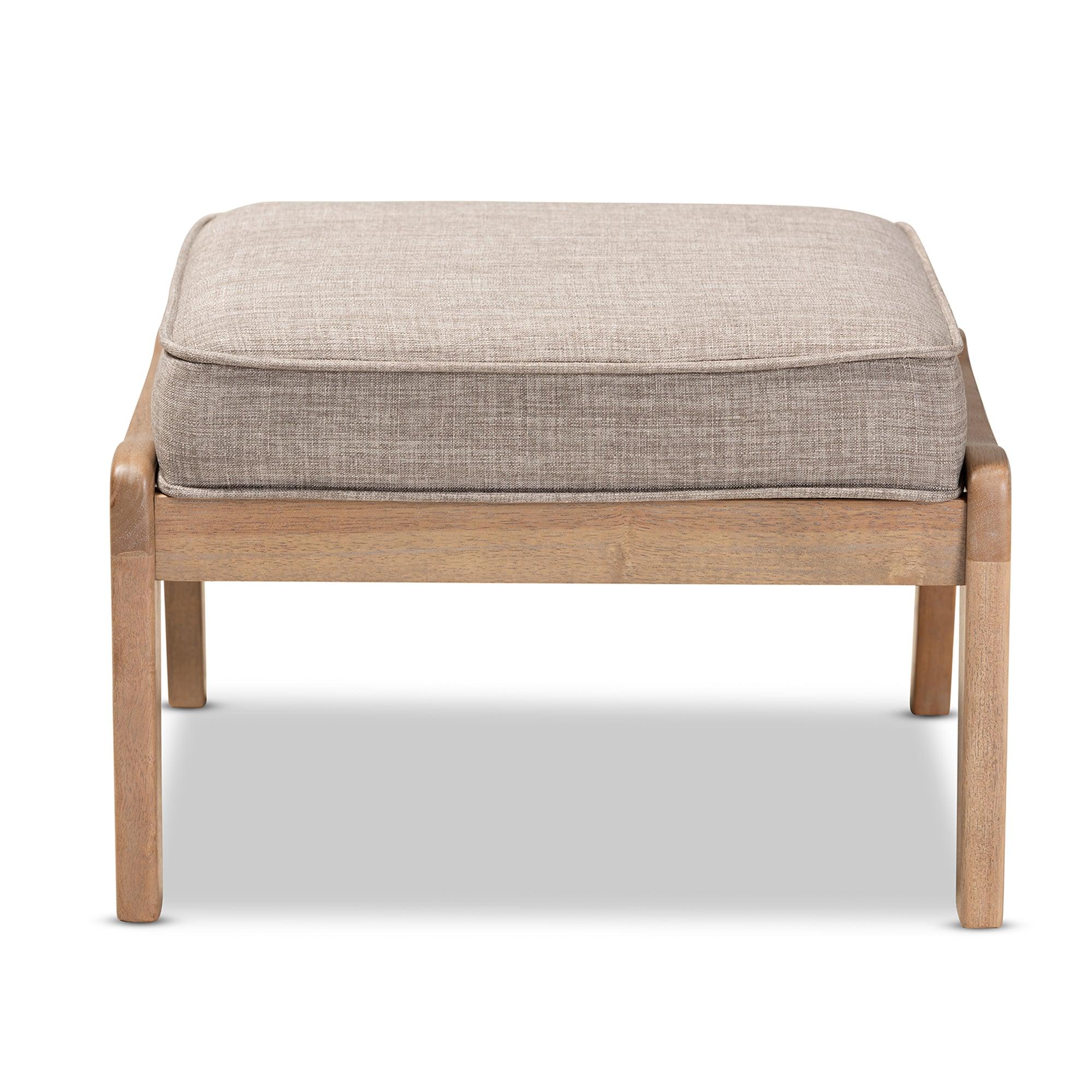 Sigrid Mid-Century Modern Light Fabric Upholstered Antique Finished Wood Ottoman