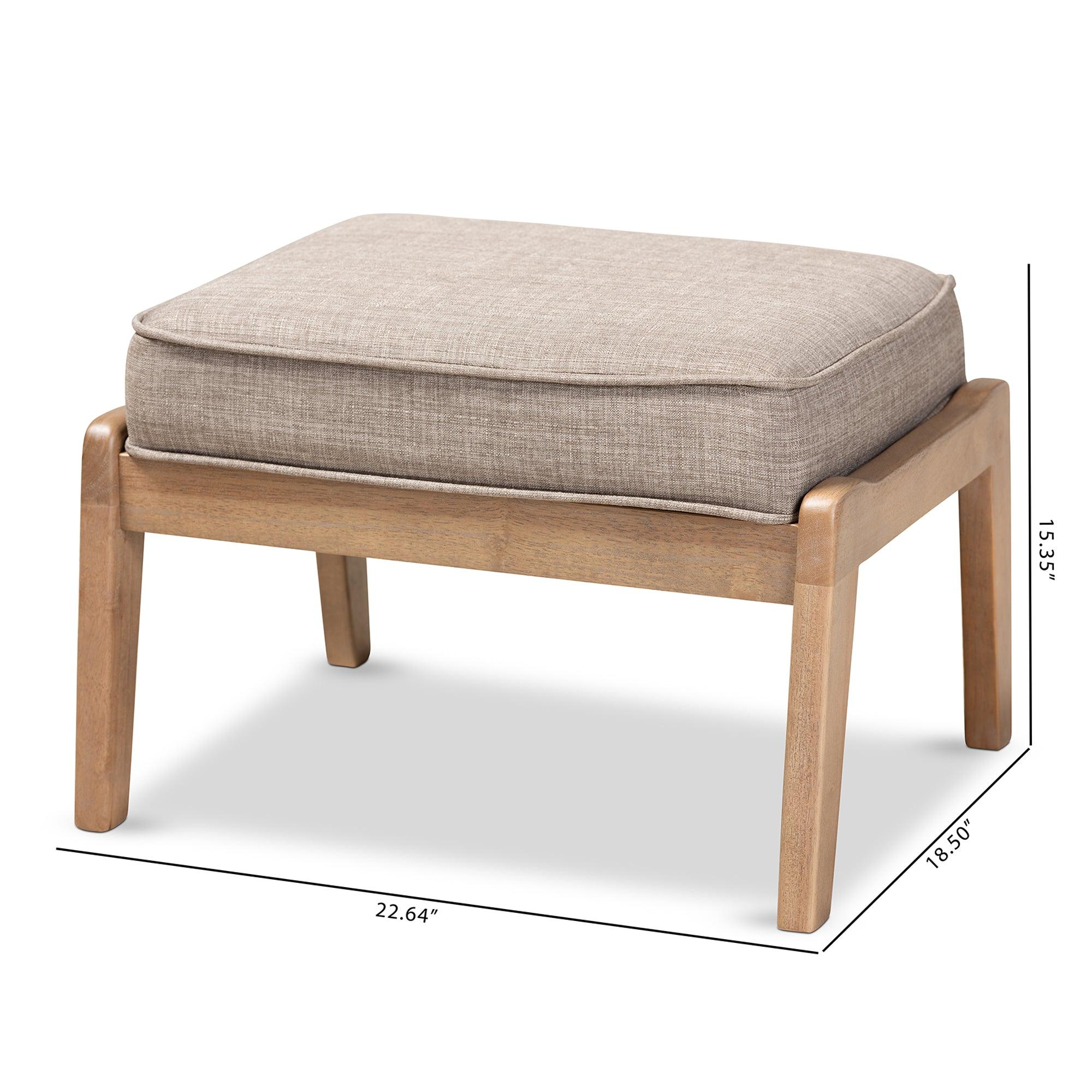 Sigrid Mid-Century Modern Light Fabric Upholstered Antique Finished Wood Ottoman