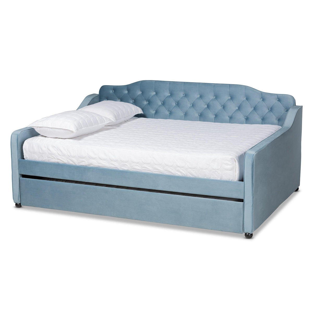 Freda Transitional and Contemporary Velvet Fabric Upholstered and Button Tufted Daybed