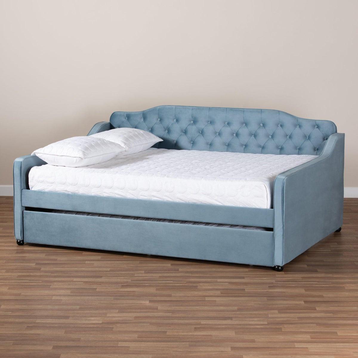 Freda Transitional and Contemporary Velvet Fabric Upholstered and Button Tufted Daybed