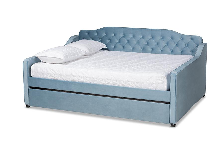 Freda Transitional and Contemporary Velvet Fabric Upholstered and Button Tufted Daybed