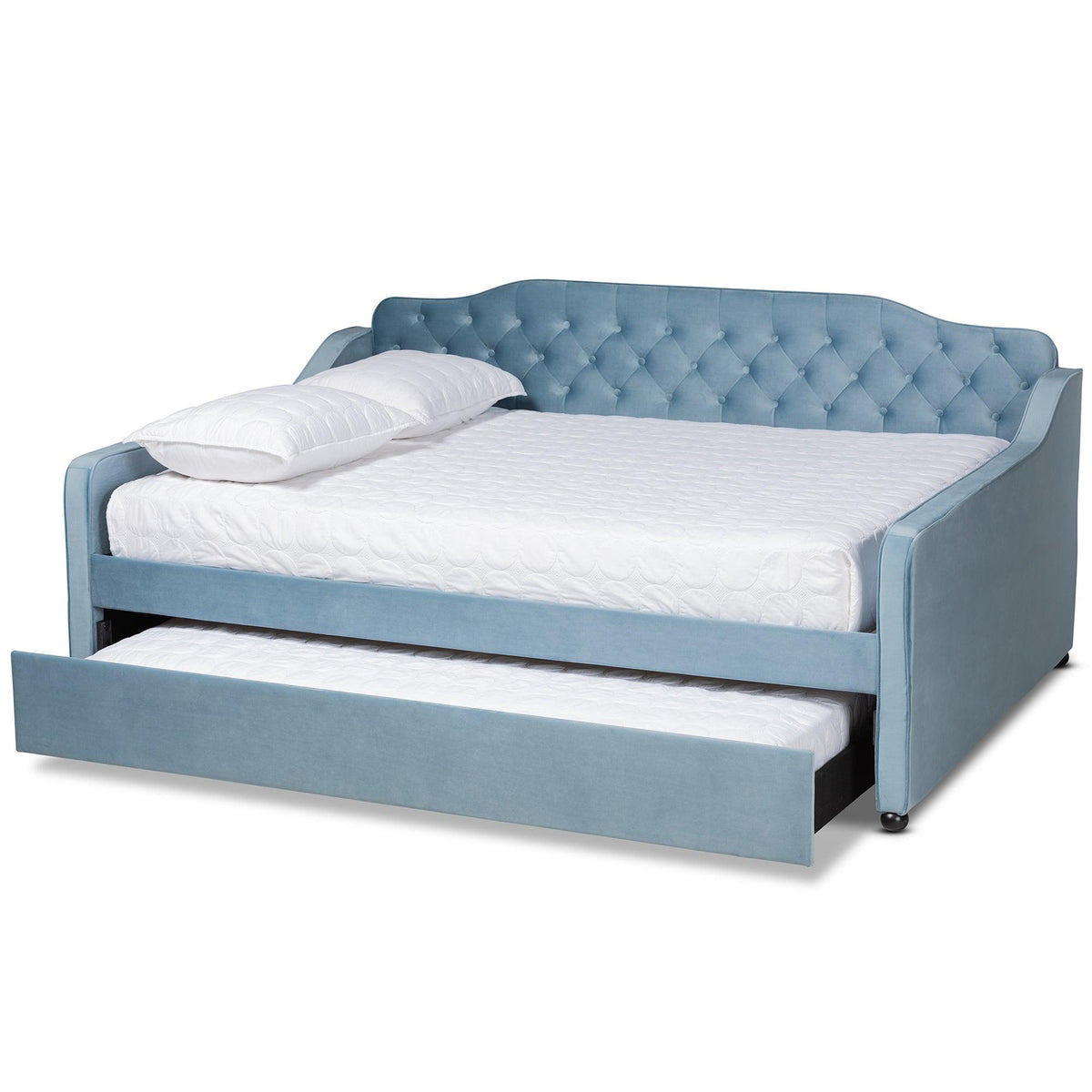 Freda Transitional and Contemporary Velvet Fabric Upholstered and Button Tufted Daybed