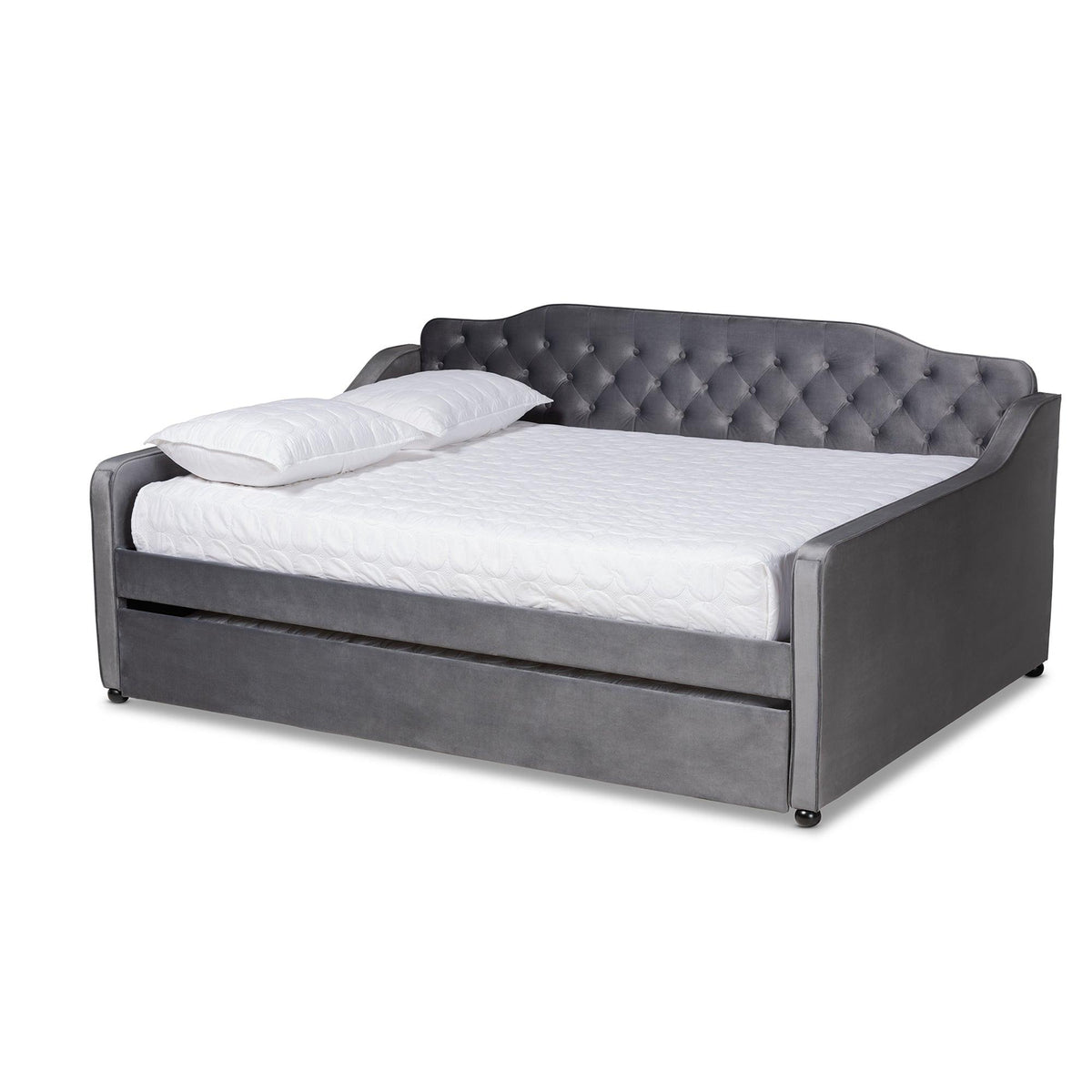 Freda Transitional and Contemporary Velvet Fabric Upholstered and Button Tufted Daybed