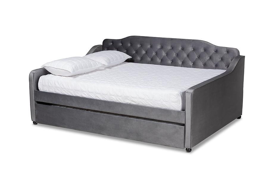 Freda Transitional and Contemporary Velvet Fabric Upholstered and Button Tufted Daybed