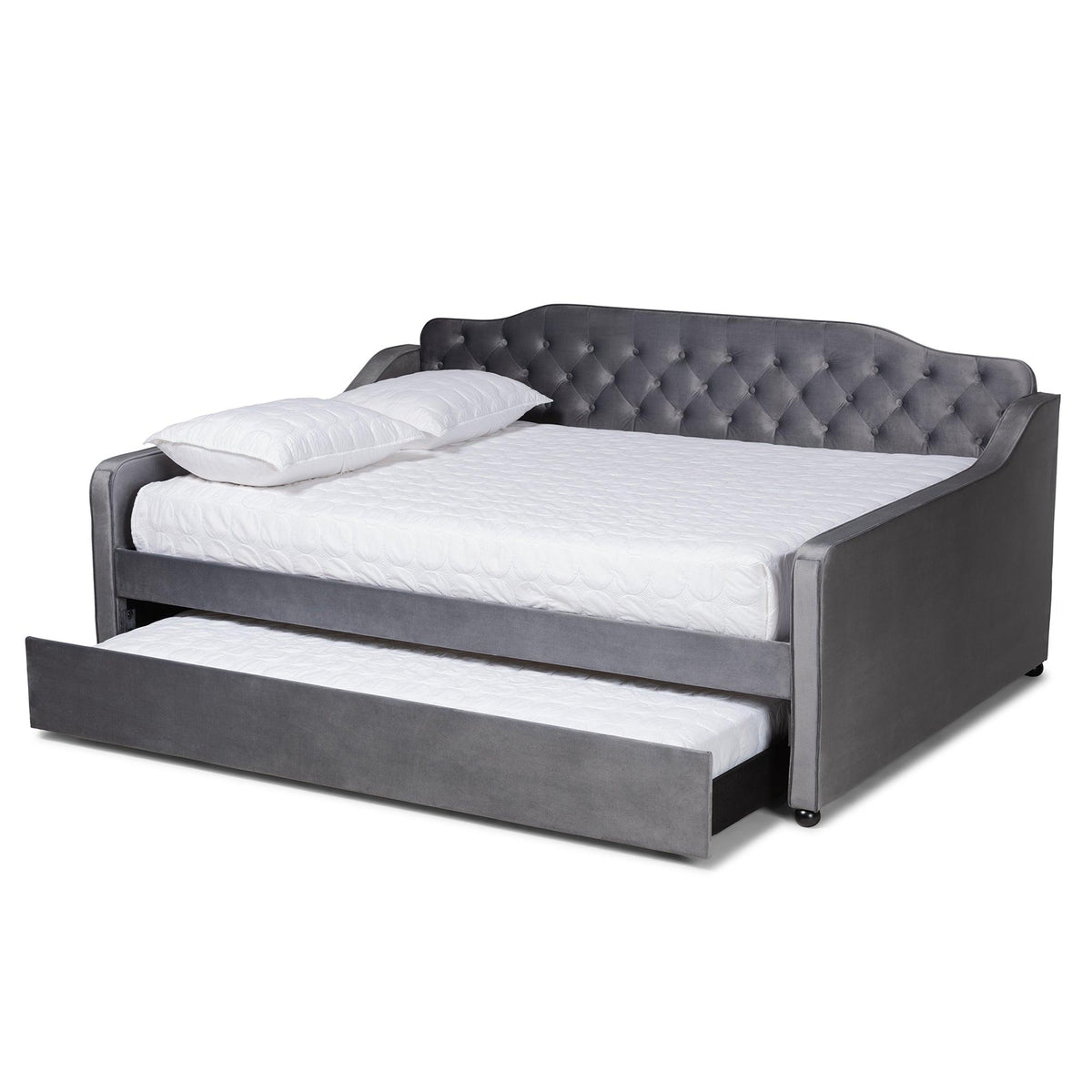 Freda Transitional and Contemporary Velvet Fabric Upholstered and Button Tufted Daybed