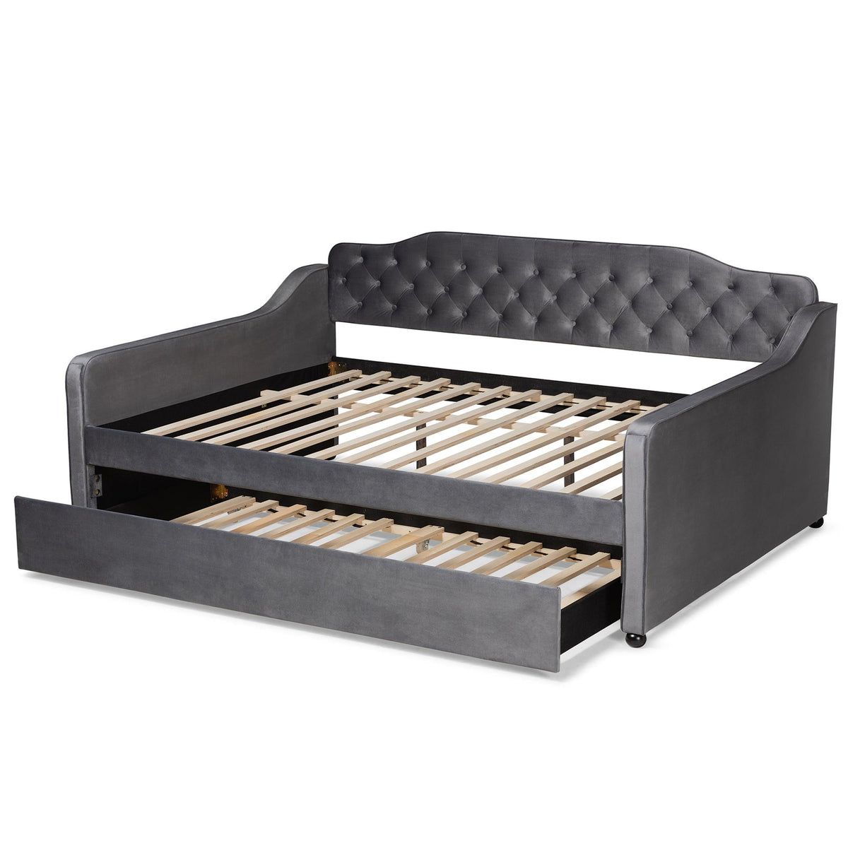 Freda Transitional and Contemporary Velvet Fabric Upholstered and Button Tufted Daybed