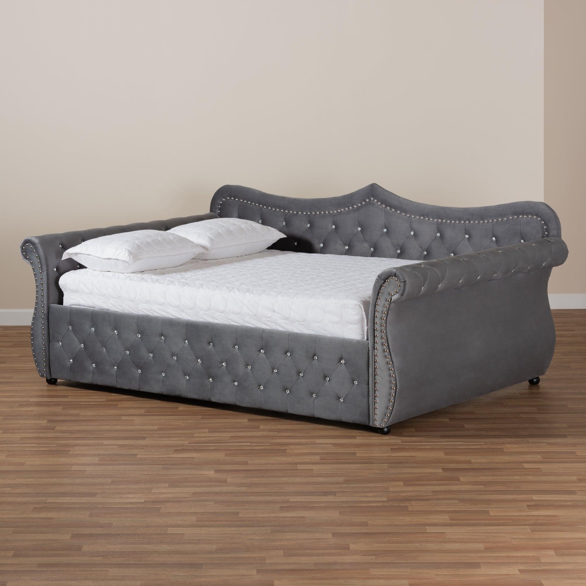 Abbie Traditional and Transitional Velvet Fabric Upholstered and Crystal Tufted Daybed