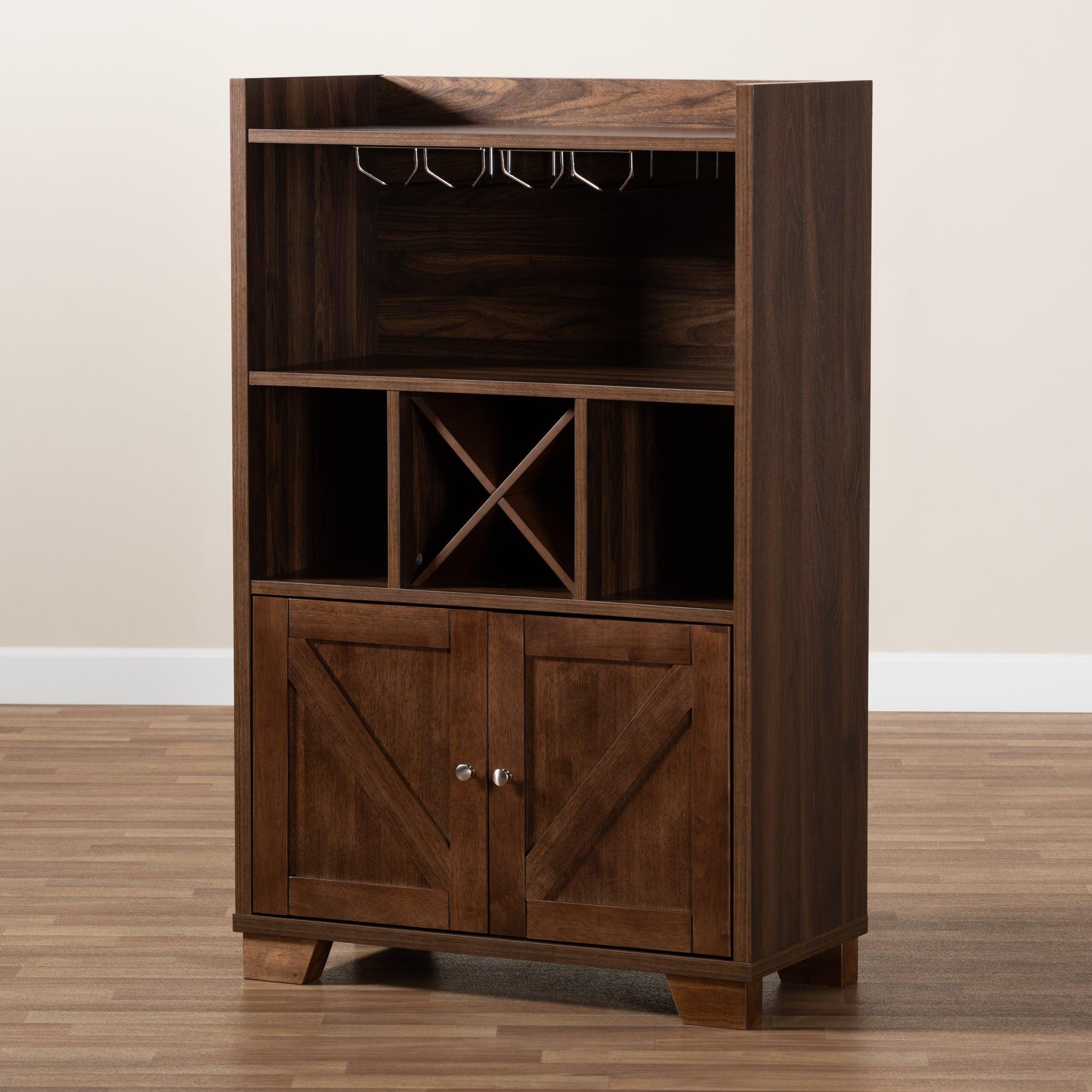 Carrie Transitional Farmhouse Finished Wood Wine Storage Cabinet