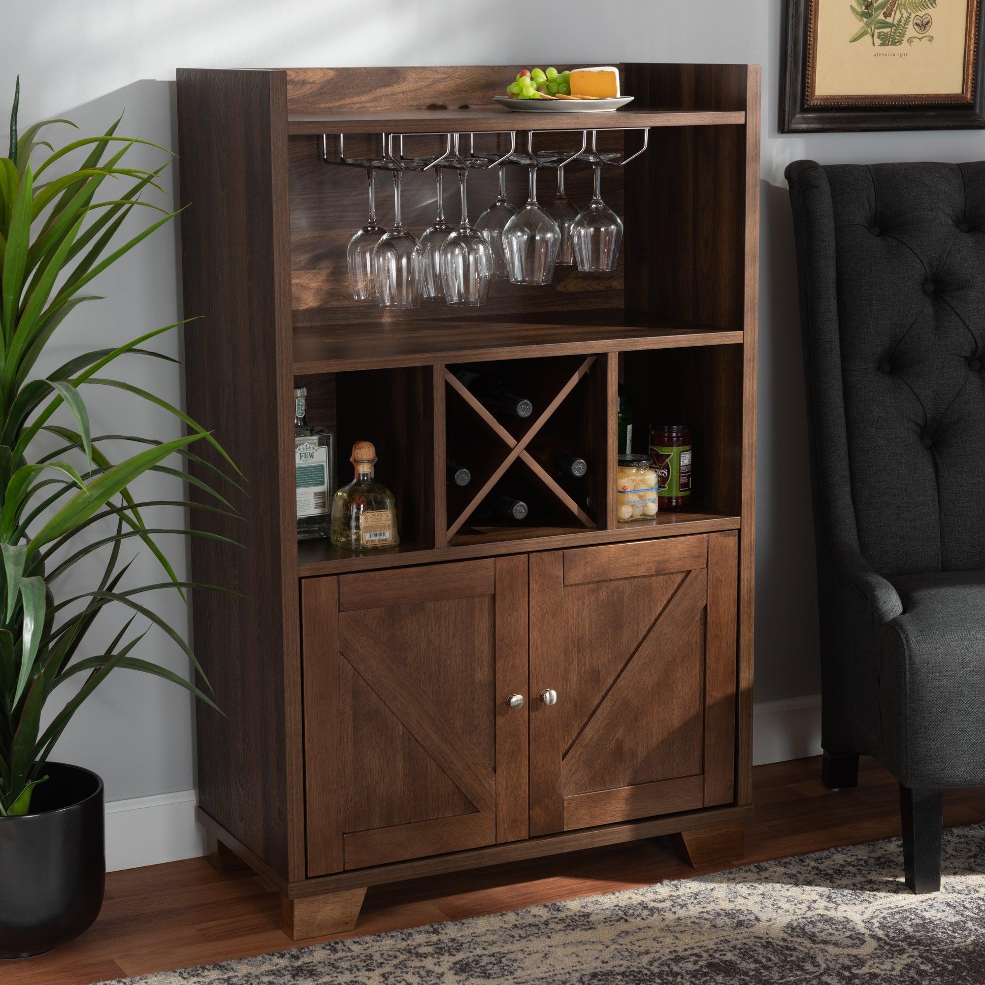 Carrie Transitional Farmhouse Finished Wood Wine Storage Cabinet