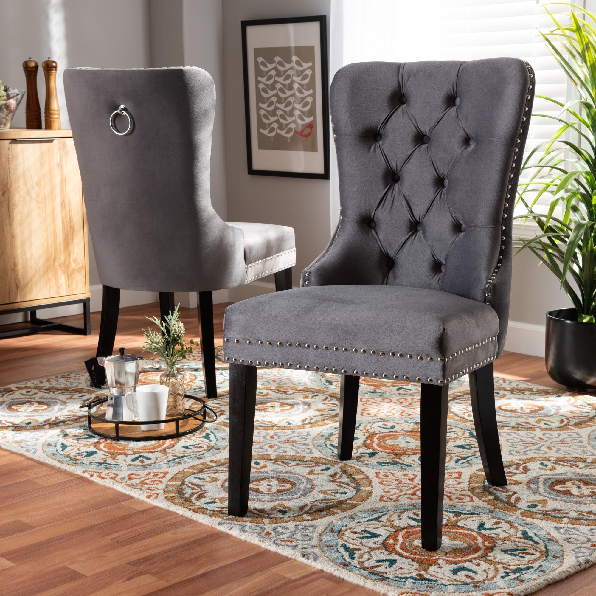 Remy Modern Transitional Velvet Fabric Upholstered Espresso Finished 2-Piece Wood Dining Chair Set Set