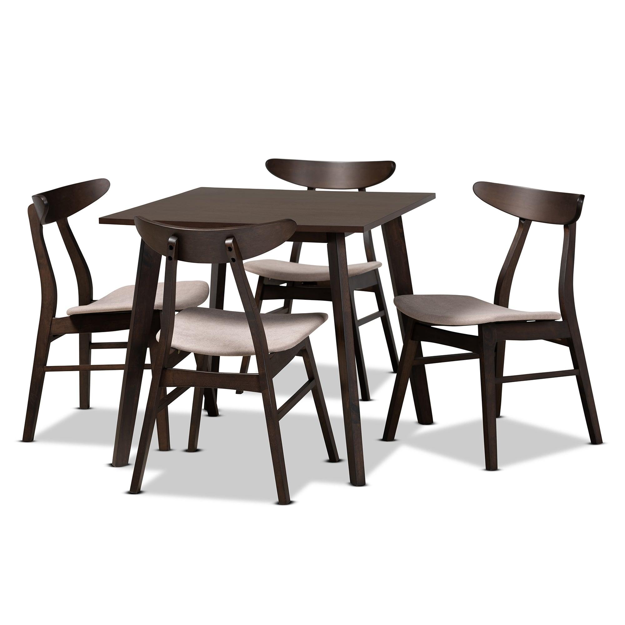 Britte Mid-Century Modern Fabric Upholstered Dark Finished 5-Piece Wood Dining Set
