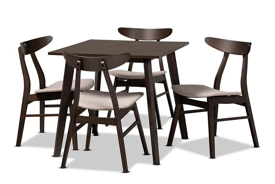 Britte Mid-Century Modern Fabric Upholstered Dark Finished 5-Piece Wood Dining Set
