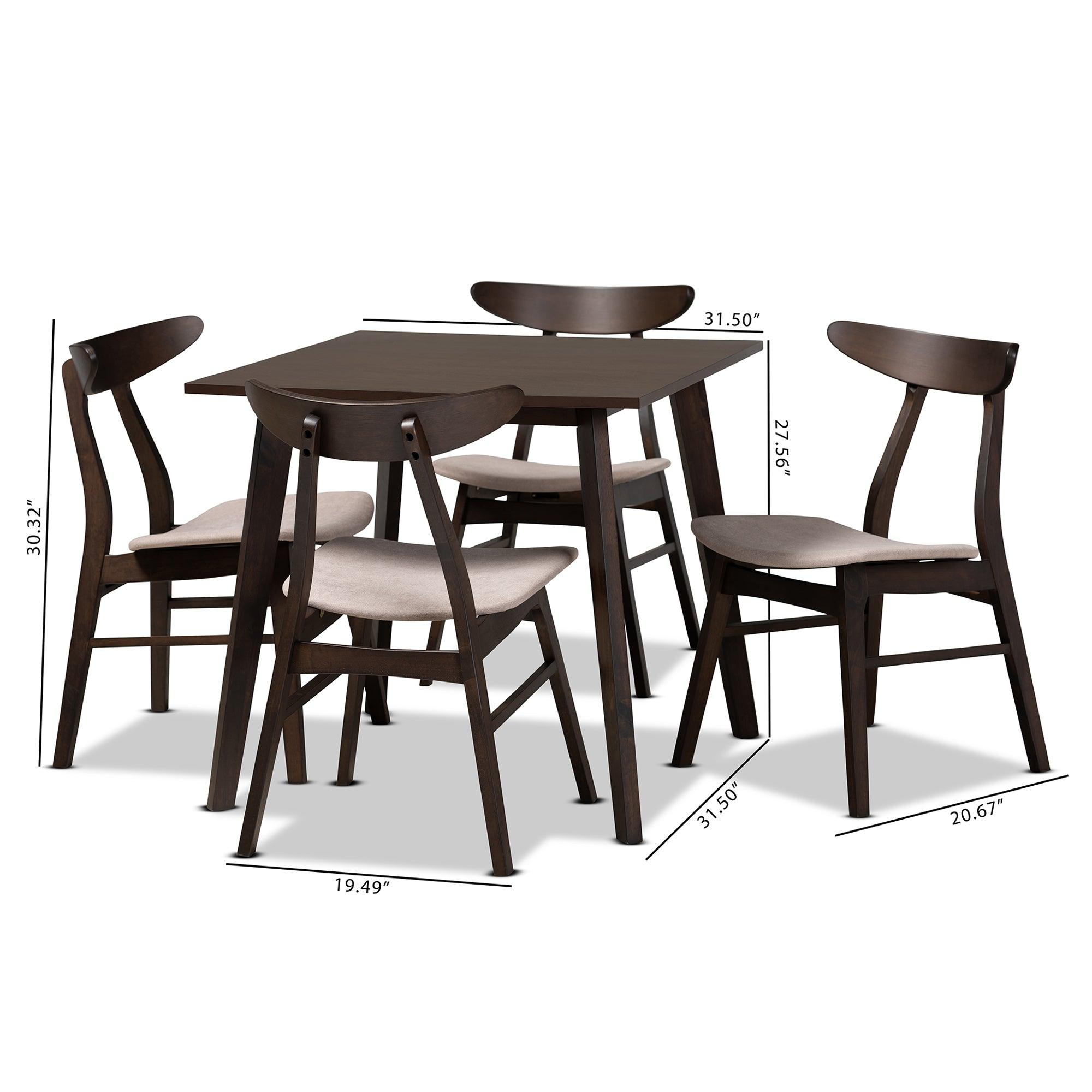 Britte Mid-Century Modern Fabric Upholstered Dark Finished 5-Piece Wood Dining Set