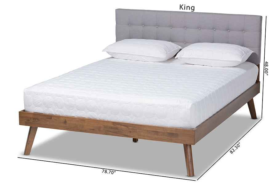 Devan Mid-Century Modern Fabric Upholstered Finished Wood Platform Bed