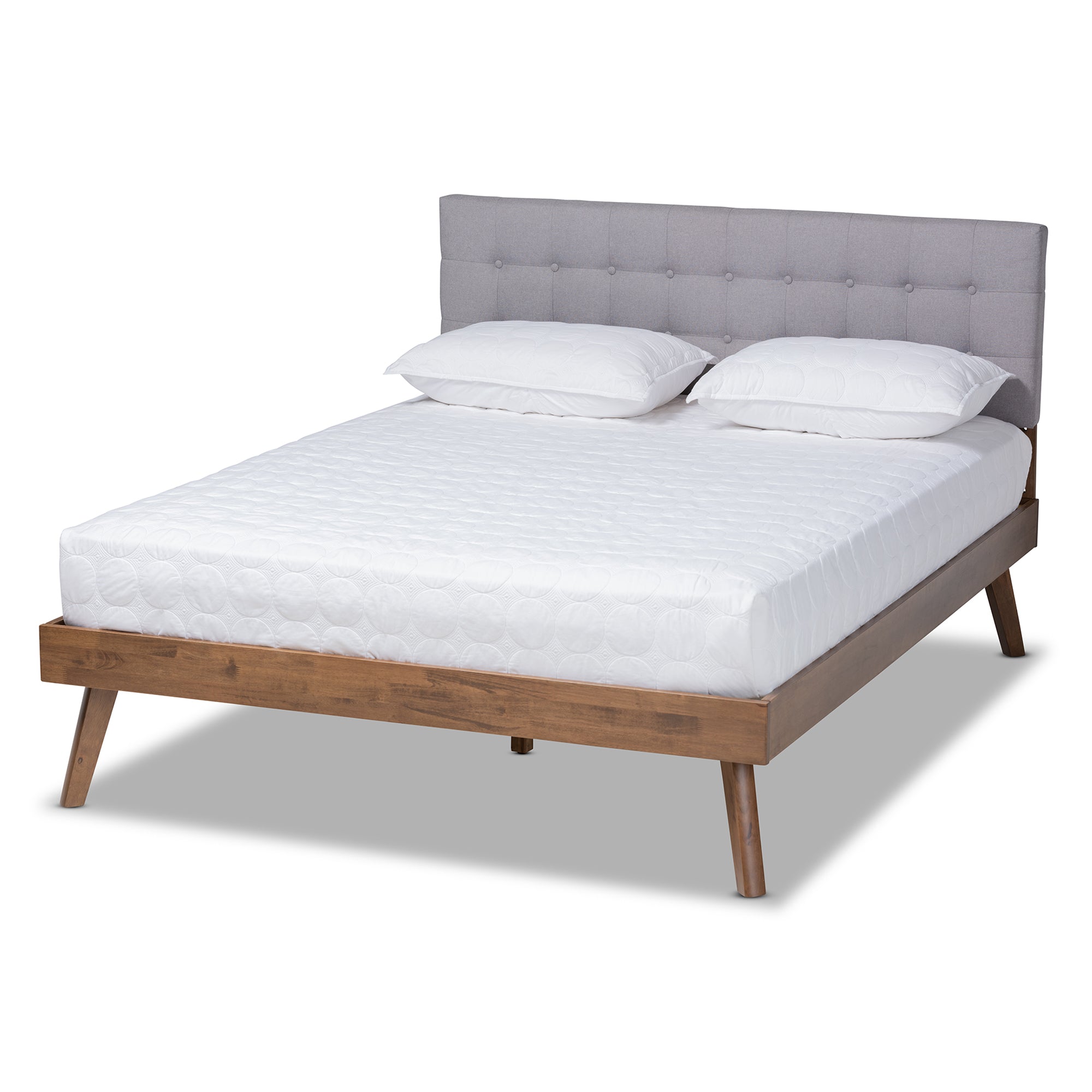 Devan Mid-Century Modern Fabric Upholstered Finished Wood Platform Bed