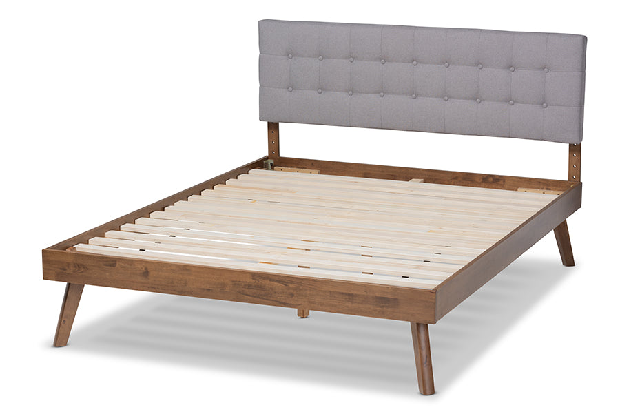 Devan Mid-Century Modern Fabric Upholstered Finished Wood Platform Bed