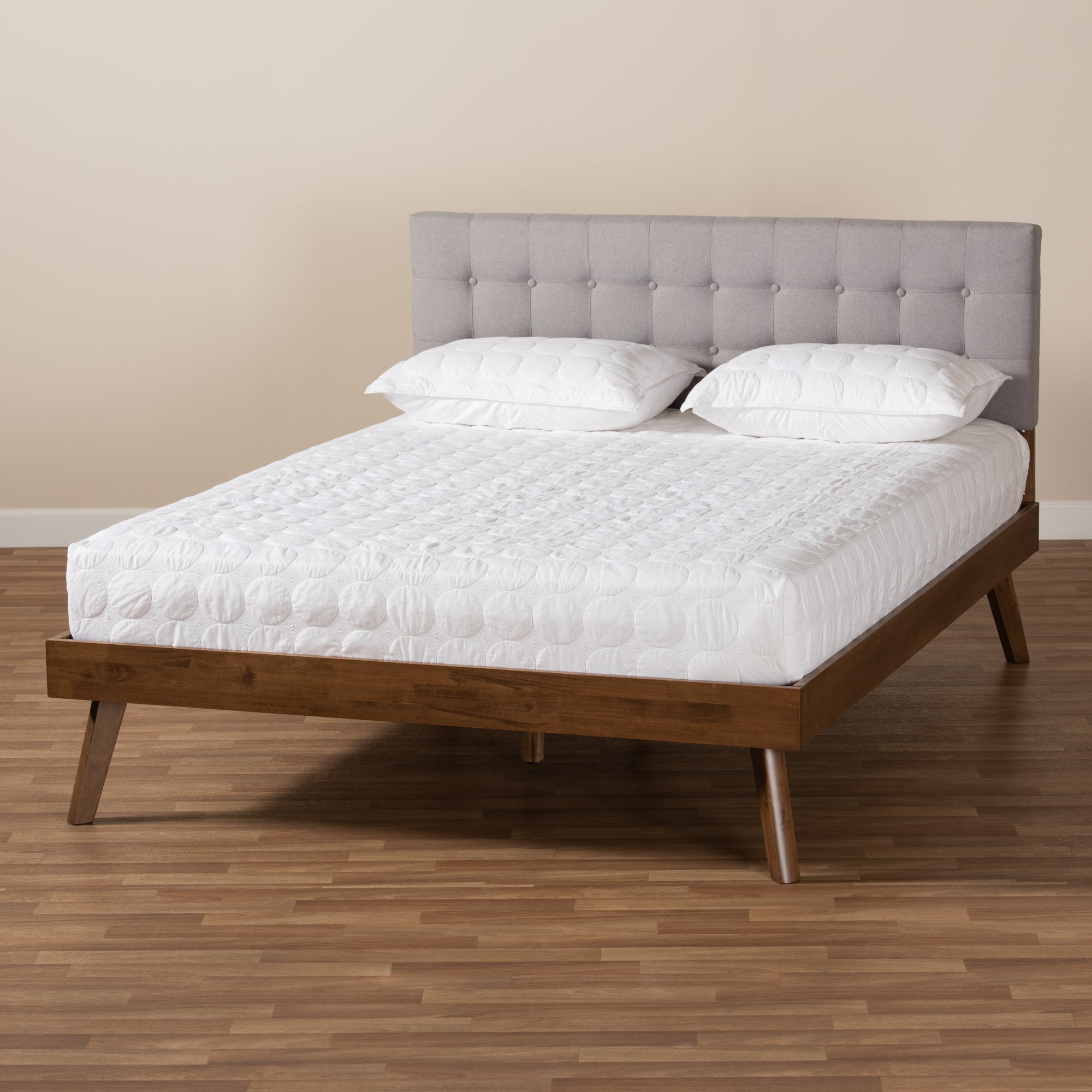 Devan Mid-Century Modern Fabric Upholstered Finished Wood Platform Bed