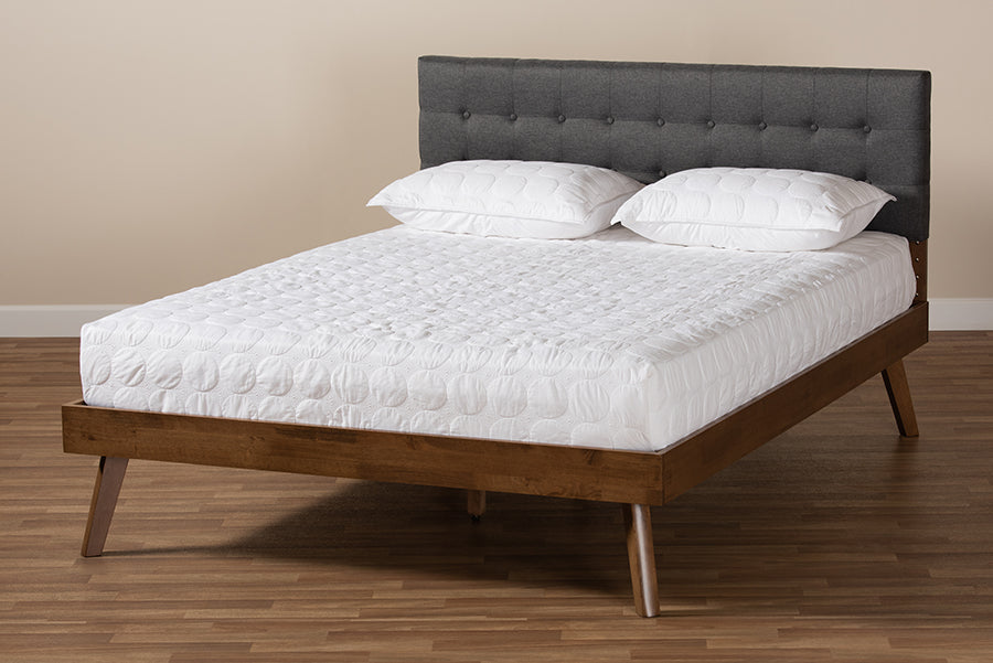 Devan Mid-Century Modern Fabric Upholstered Finished Wood Platform Bed