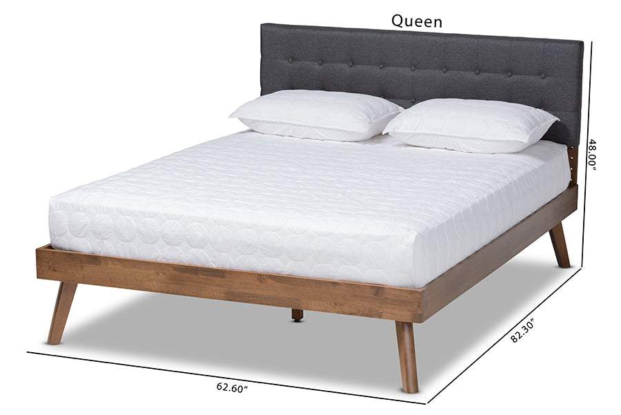 Devan Mid-Century Modern Fabric Upholstered Finished Wood Platform Bed