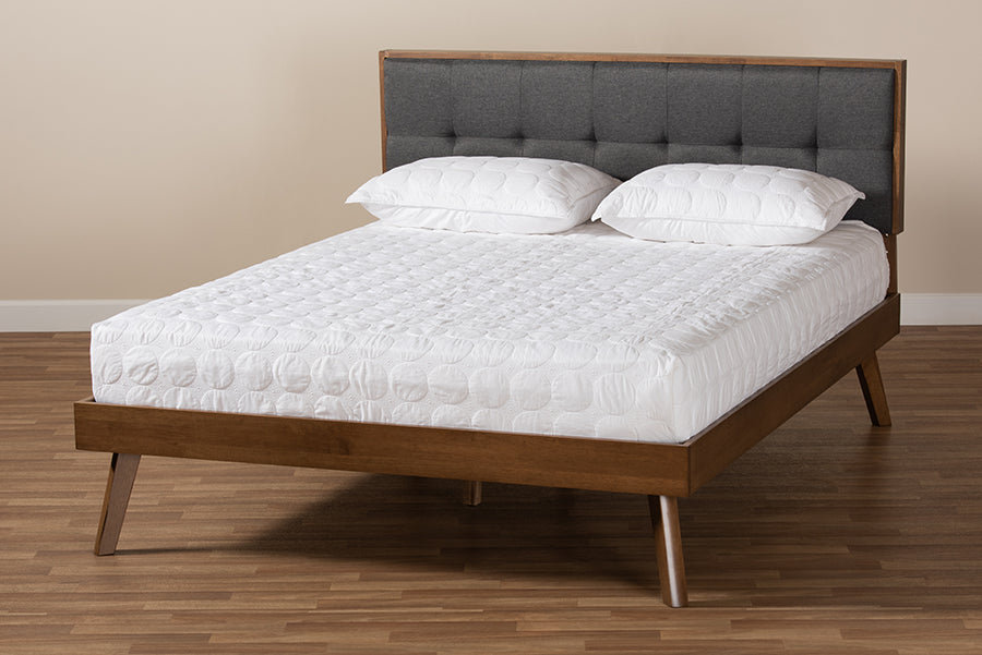 Alke Mid-Century Modern Fabric Upholstered Finished Wood Platform Bed