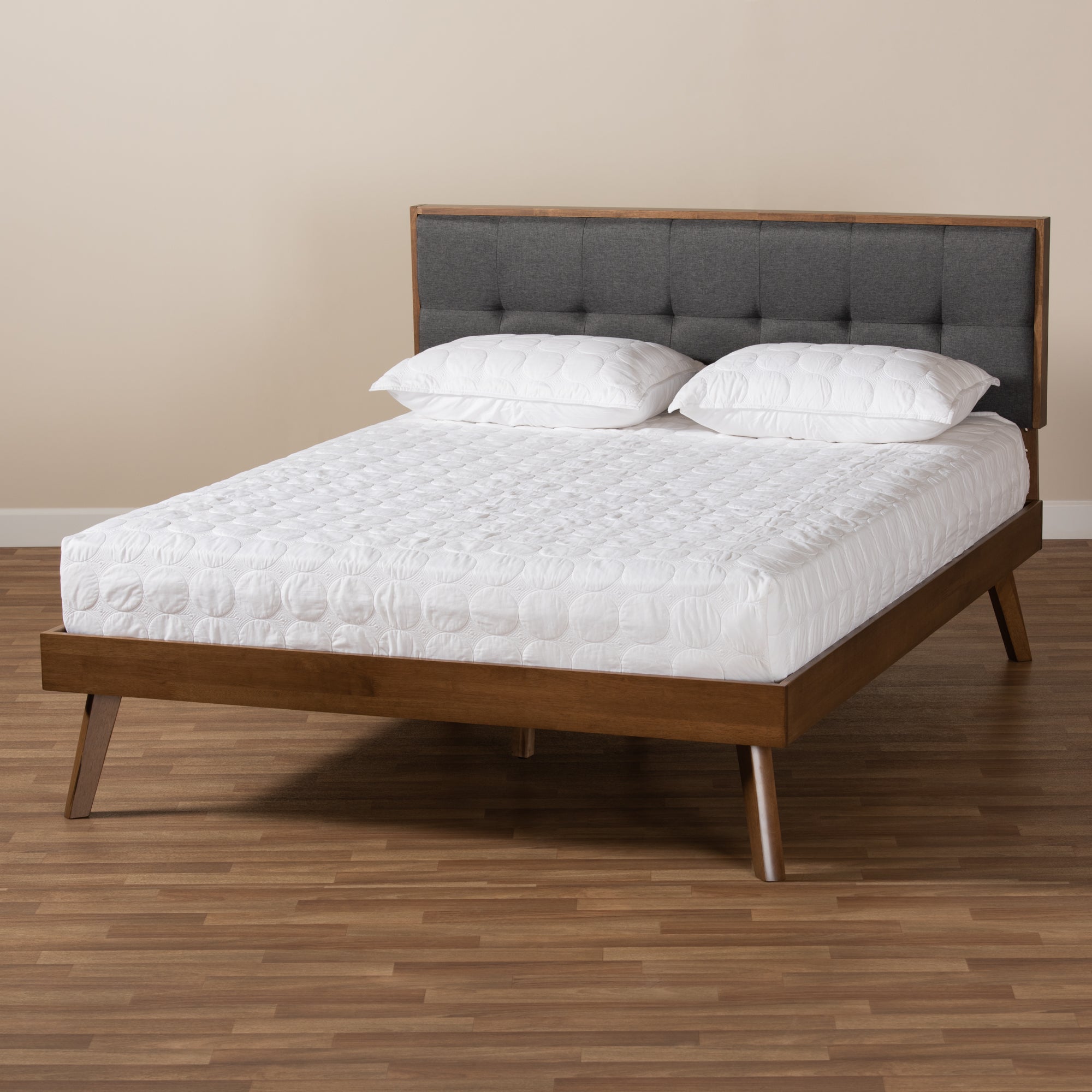 Alke Mid-Century Modern Fabric Upholstered Finished Wood Platform Bed